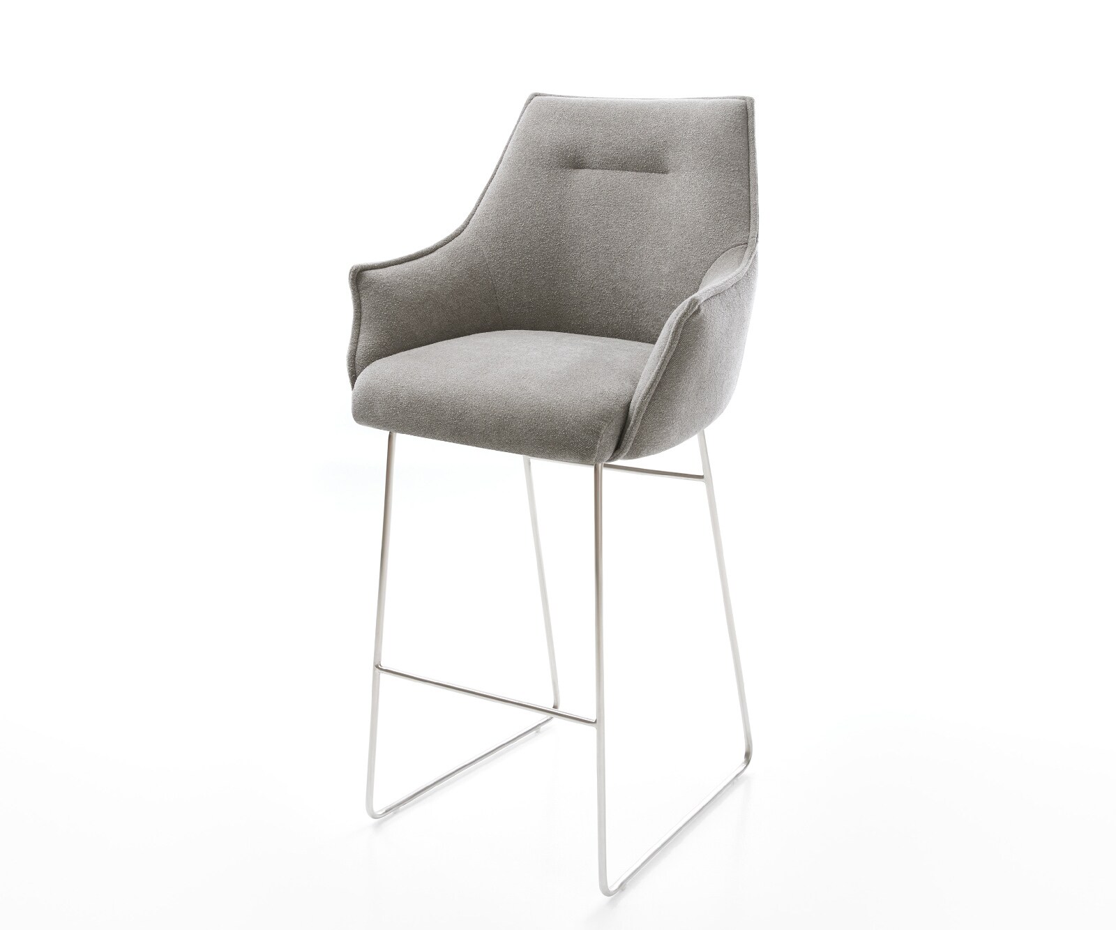 Chaise-de-bar Alja-Flex Tissu structuré doux Gris Pied trapèze acier inoxydable Argent Ressort ensaché 1