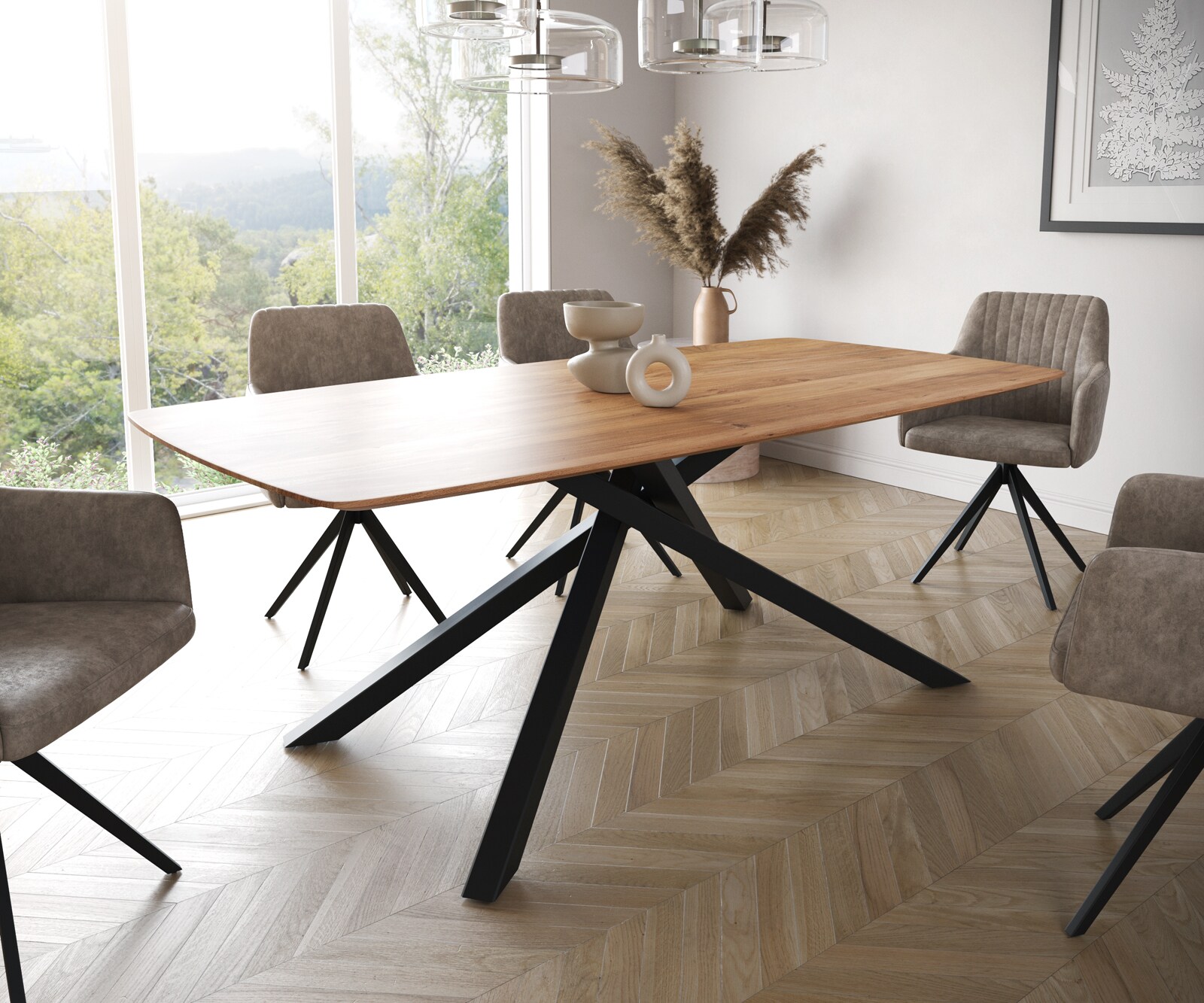 Table à manger Edge Boot 200x100 acacia nature cadre croisé rectangle noir bord suisse 1