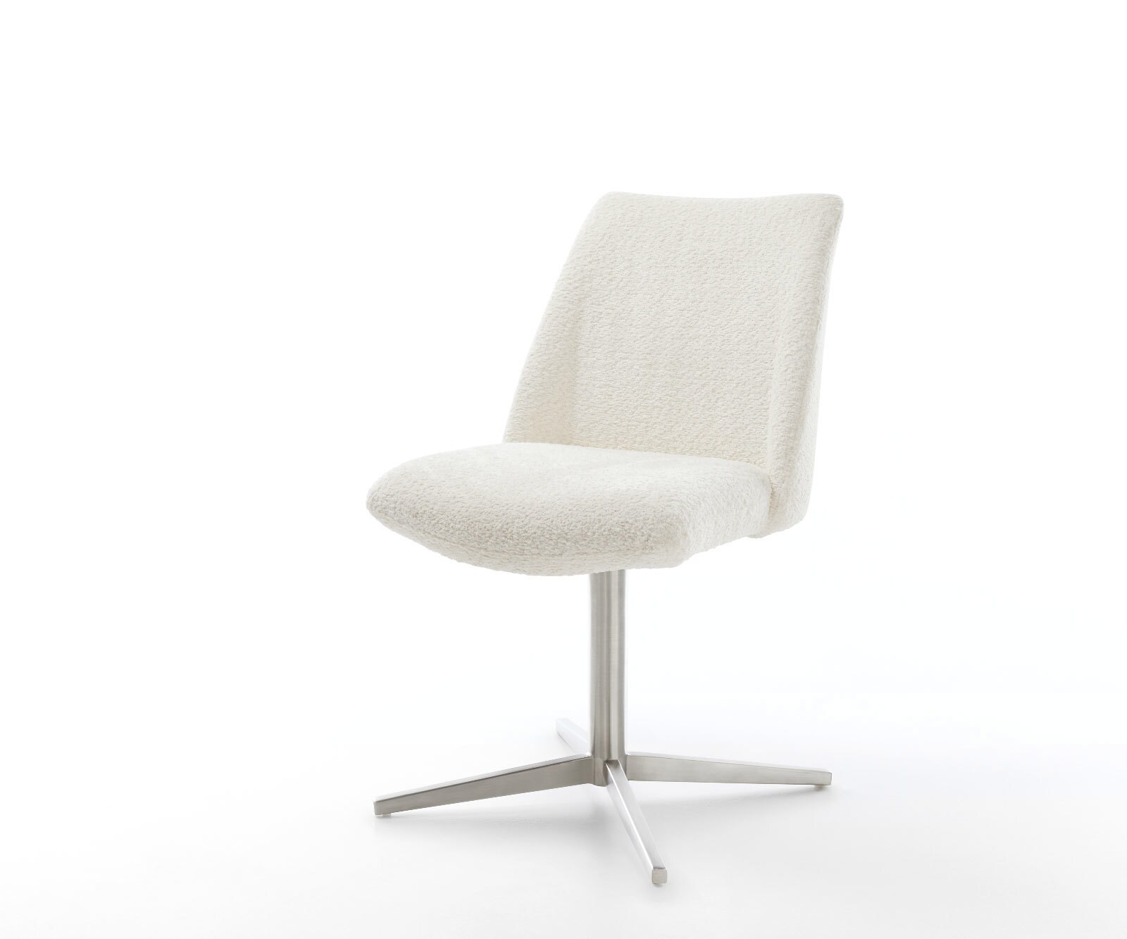 Chaise-pivotante Elso-Flex bouclé blanc pied de chaise 4 branches acier inoxydable brossé pivotement sur 360° ressorts ensachés