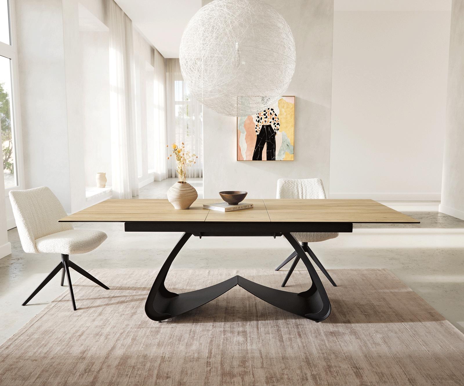 Table à manger Edge 180-220x100 céramique Laminam® Sabbia couleur chêne cadre en W noir extensible 6