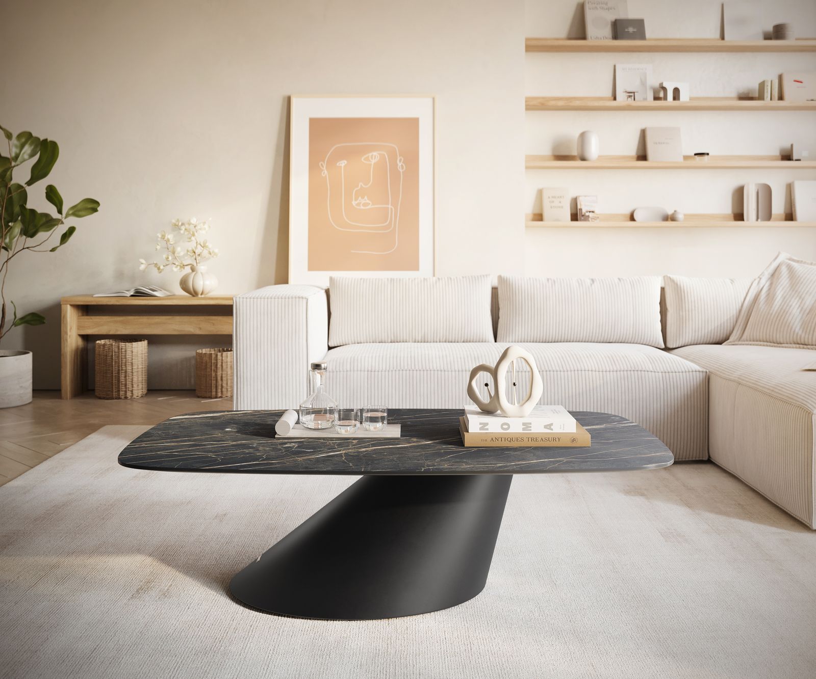 Table basse Edge Boot 120x70 cm céramique Laminam® Noir Desir brun Conis métal noir 2