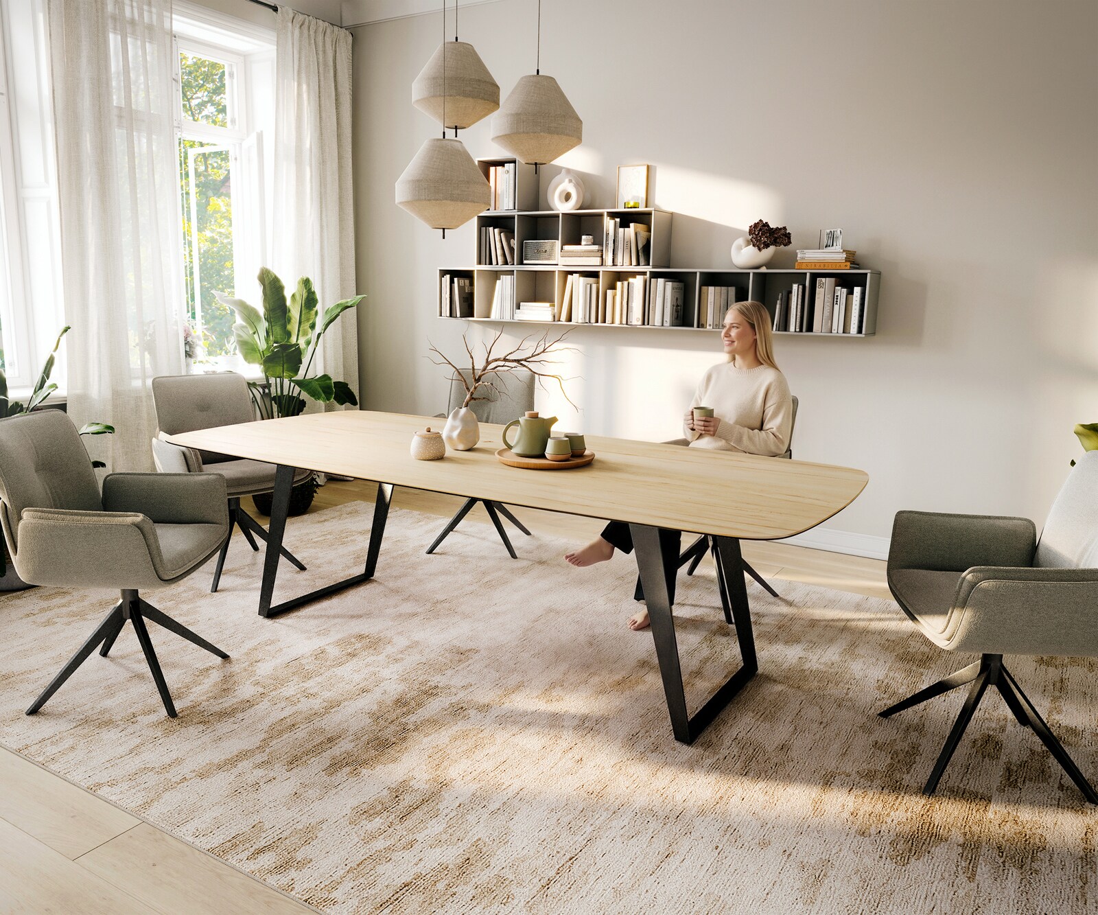 Table à manger Edge Boot 260x120 cm Céramique Laminam® Sabbia Eichefarbig Métal Schräg Noir 7