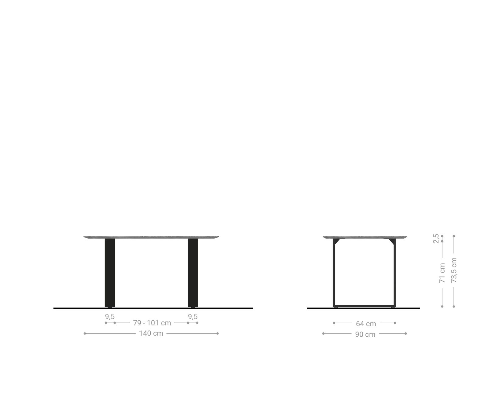 Table-à-manger Edge 200x100 acacia nature acier inoxydable mince bord suisse 5