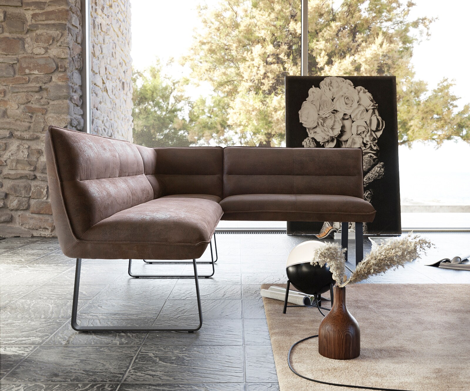 Banc-d'angle Salvo 200x160 cm marron vintage métal noir variable 5