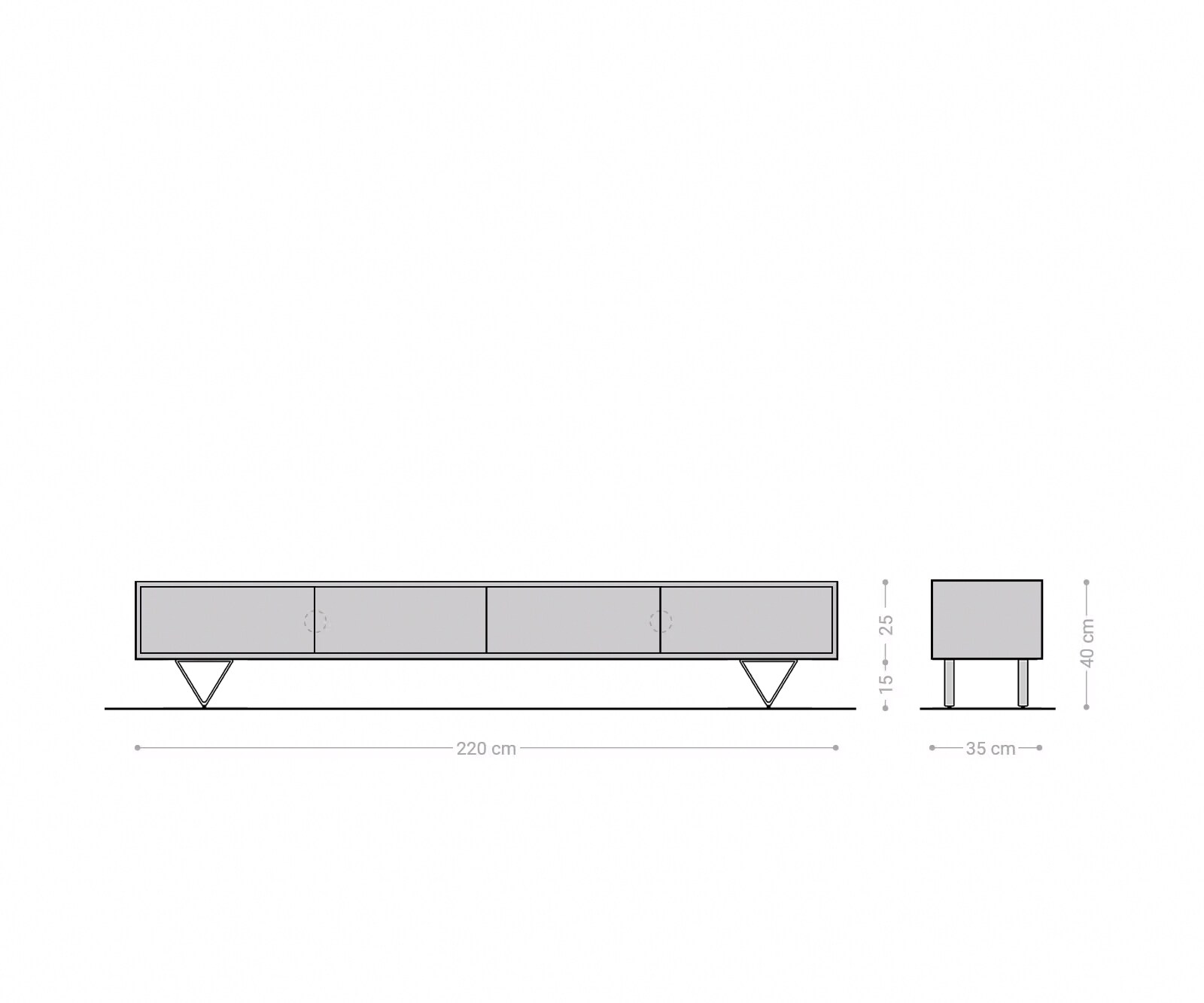 Meuble-TV Fevo 220 cm chêne naturel 4 portes pied en V métal noir 9