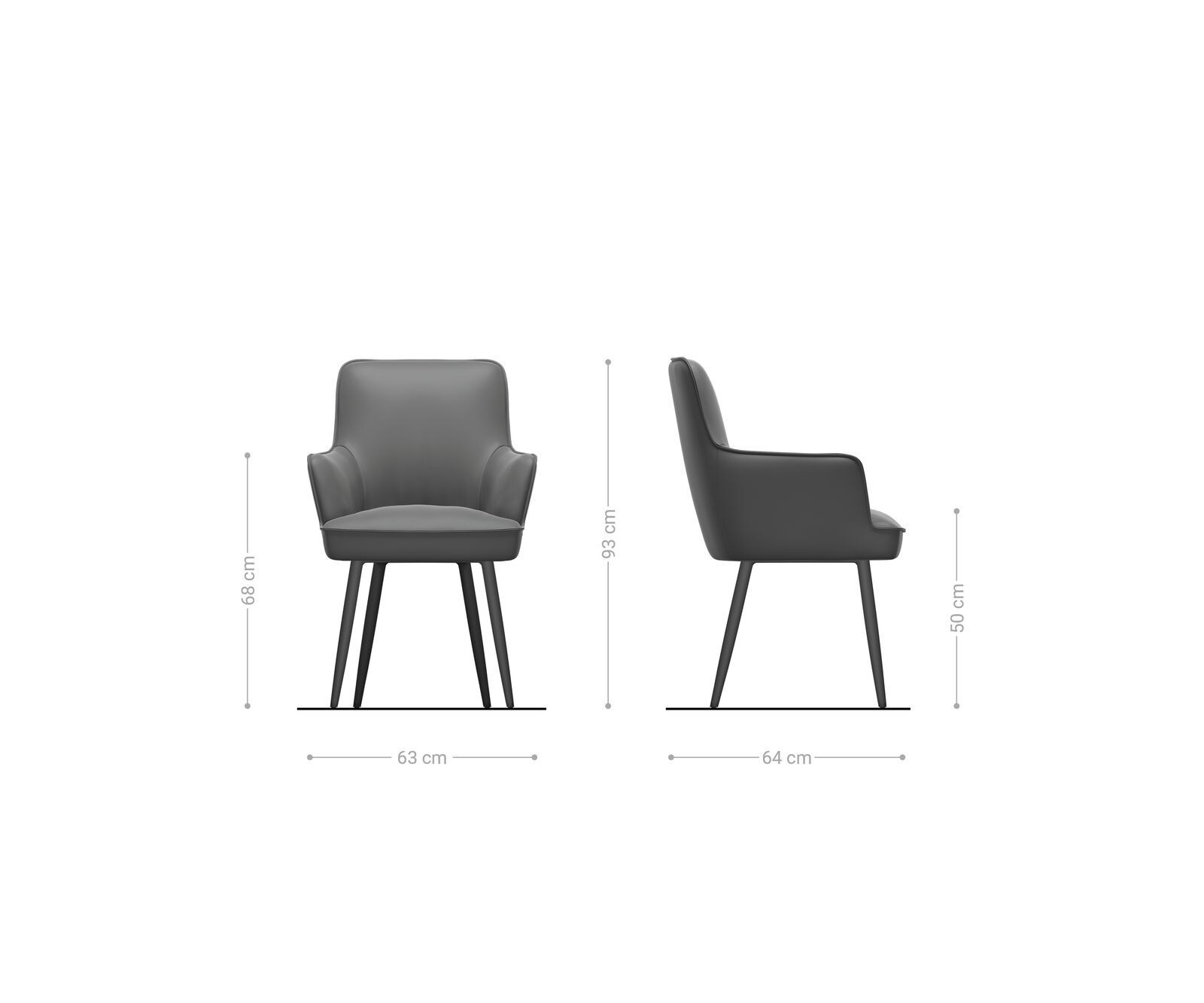 Chaise-de-salle-à-manger Heira-Flex avec accoudoirs bouclé gris argenté 4 pieds coniques noir ressorts ensachés 6