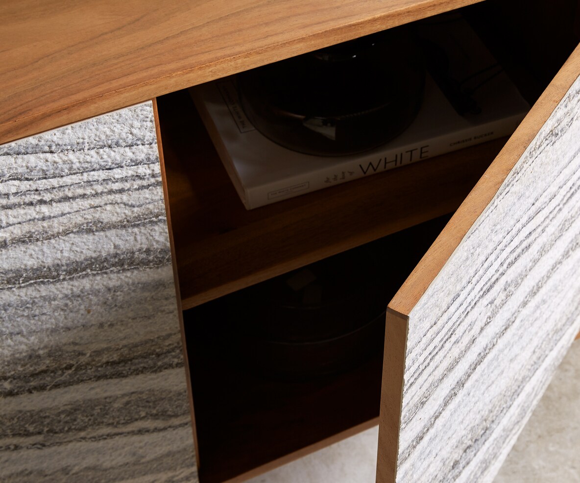 Commode Kleo 175 cm acacia naturel 4 portes pieds en V inox 4