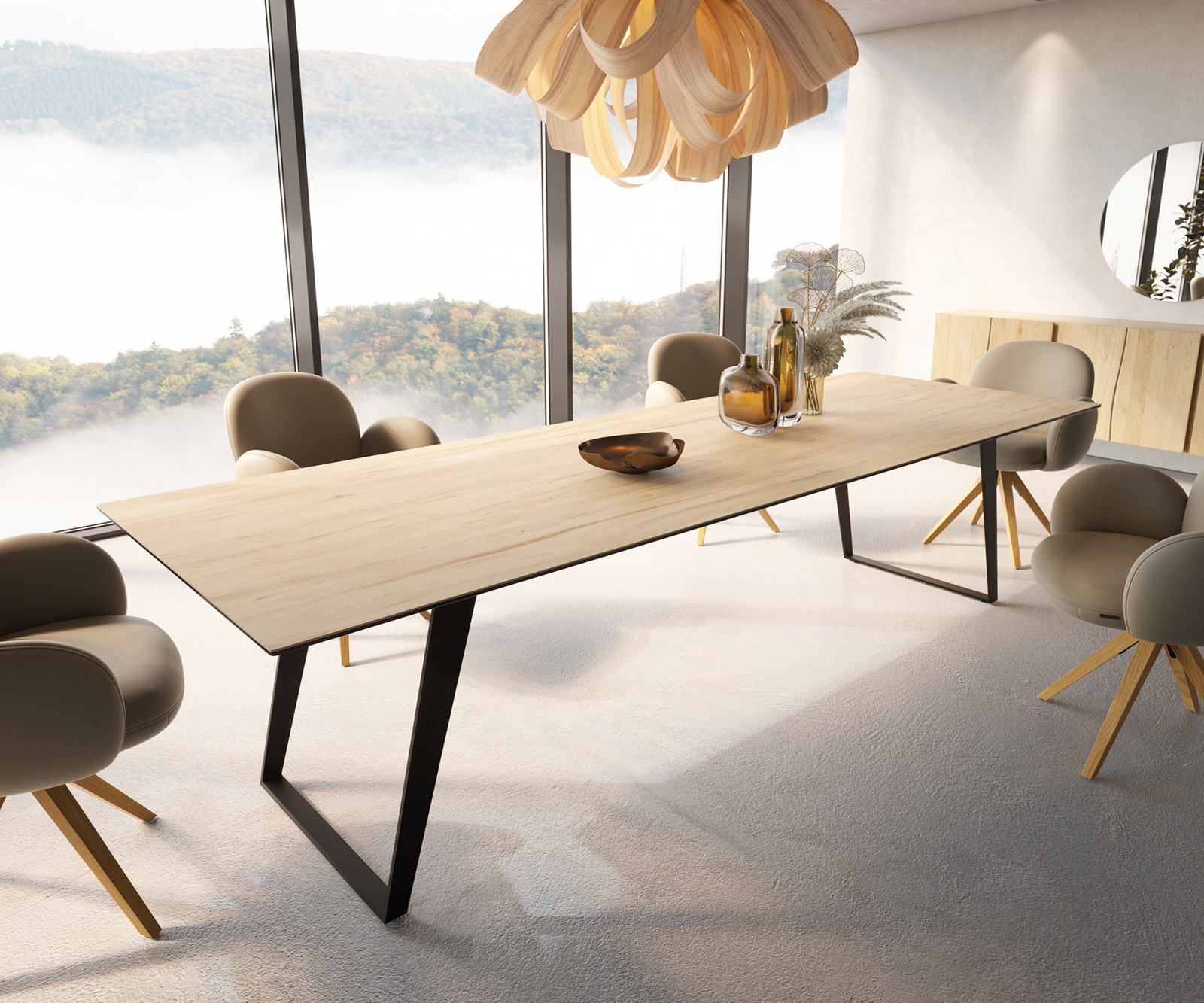 Table à manger Edge 300x100 céramique Laminam® Sabbia couleur chêne métal incliné noir Table à manger Edge 300x100 céramique Laminam® Sabbia couleur chêne métal incliné noir