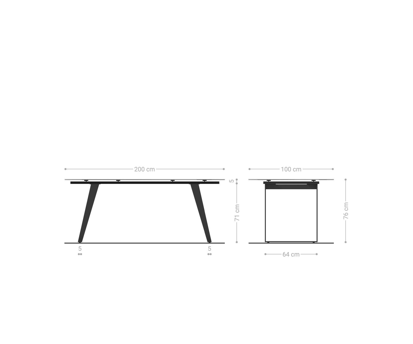 Table à manger Edge bateau 200x100 cm céramique Onyx Champagne piètement incliné métal noir 8