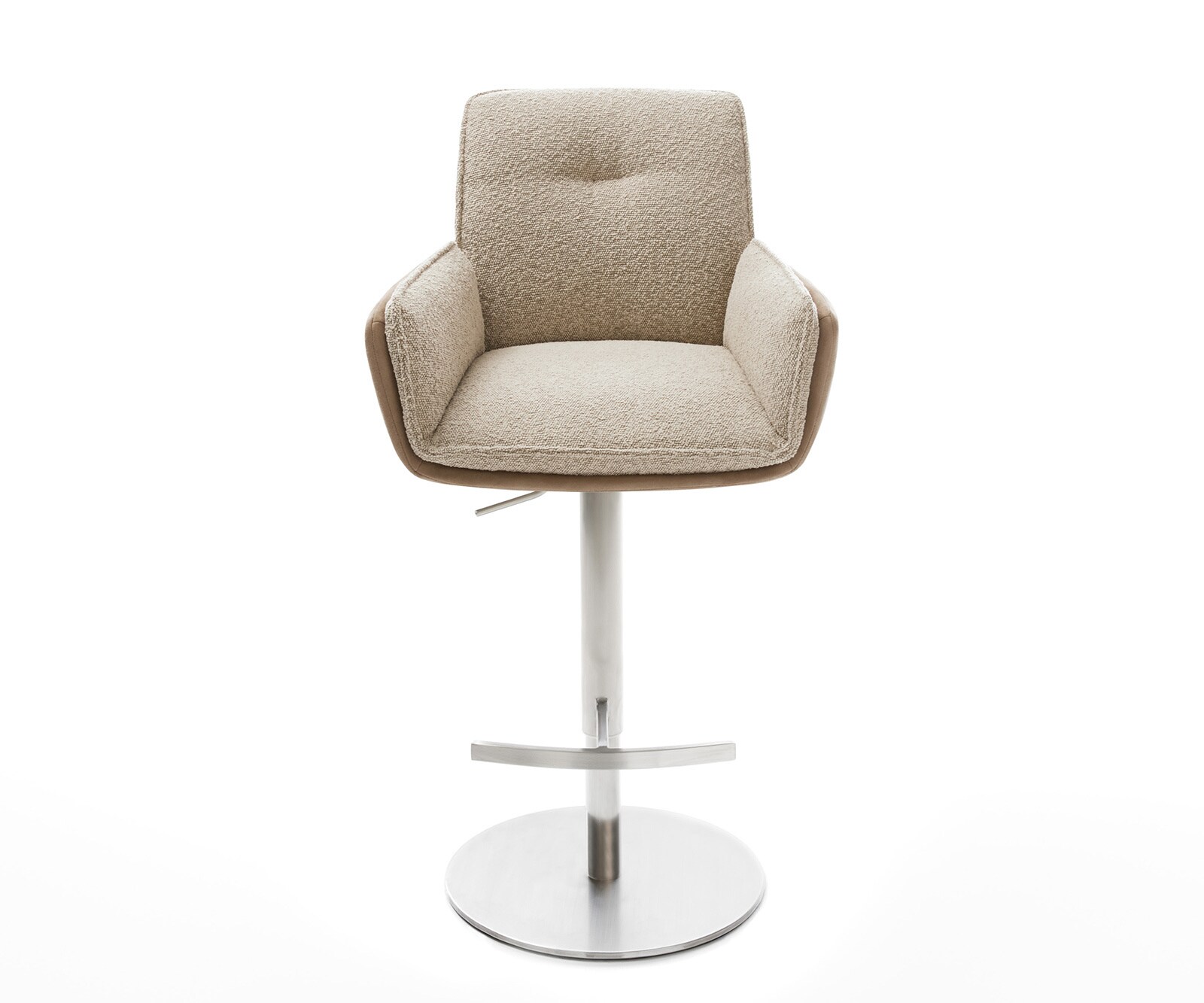 Chaise-de-bar Nela-Flex mélange de matériaux boue pied pivotant réglable en hauteur acier inoxydable pivotant ressorts ensachés 1