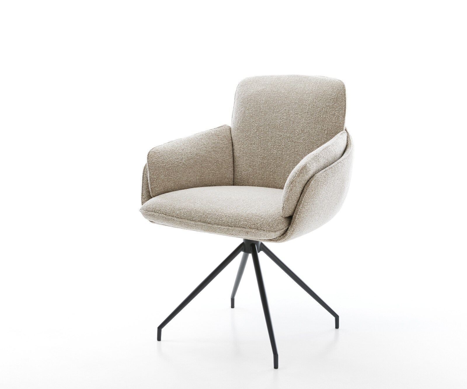 Chaise-de-salle-à-manger Luan-Flex avec accoudoirs tissu tissé doux beige pied croisé conique noir