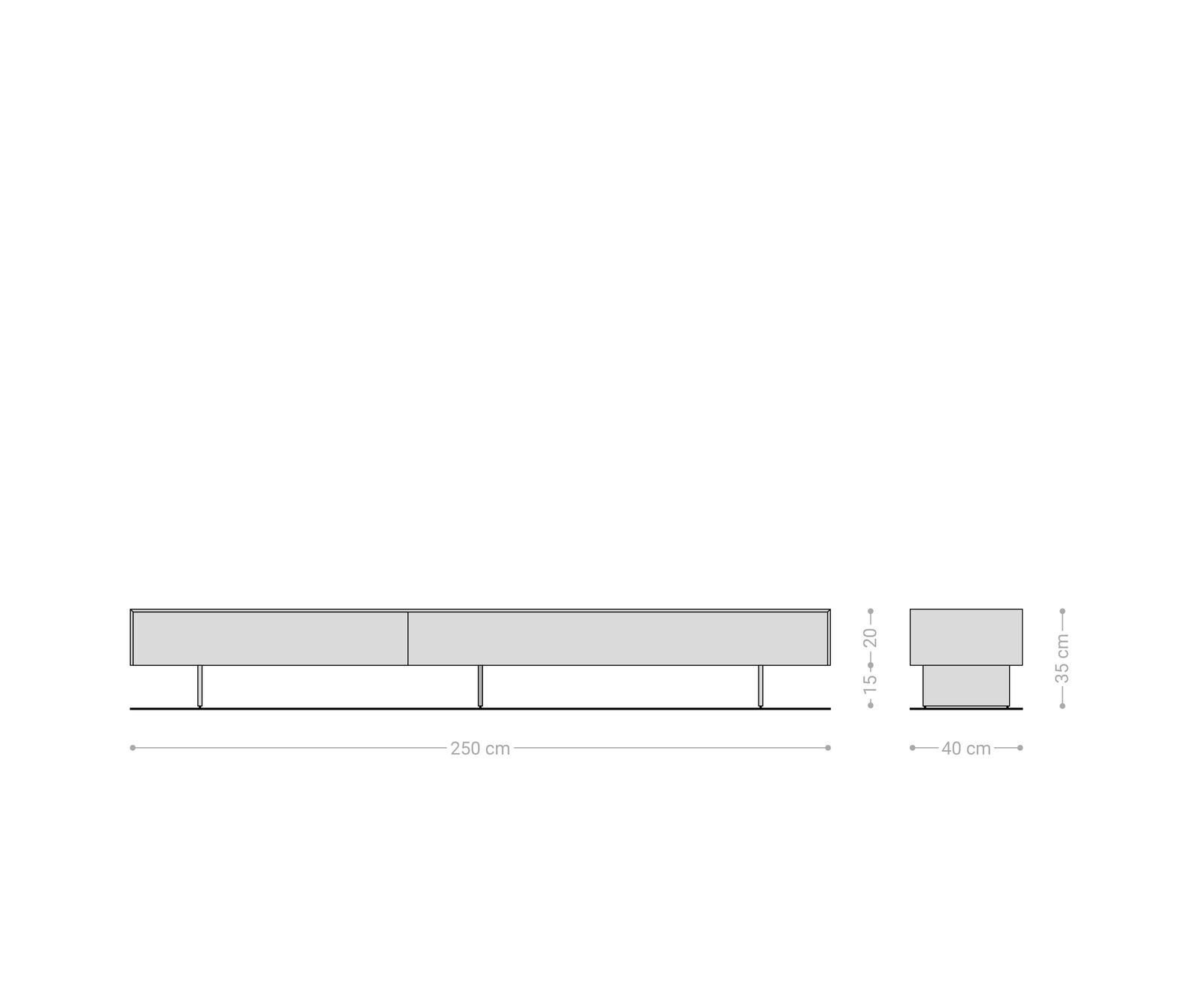 Meuble-TV Cuor 250 cm Céramique Béton gris 1 Clapet 1 Tiroir Pied optique flottant Ancier inoxydable 8