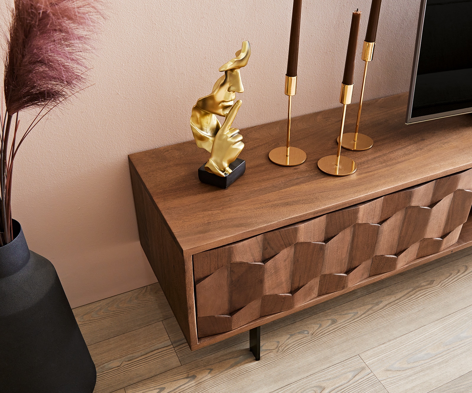 Buffet bas Fevo 200 cm acacia marron 2 portes Pied-L 4 Buffet bas Fevo 200 cm acacia marron 2 portes Pied-L 4