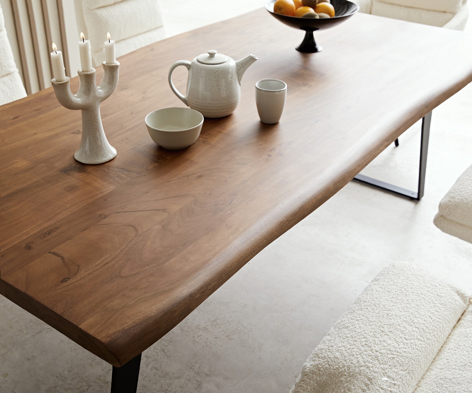 Table-à-manger Edge 200x100 acacia marron métal incliné Live-Edge 6