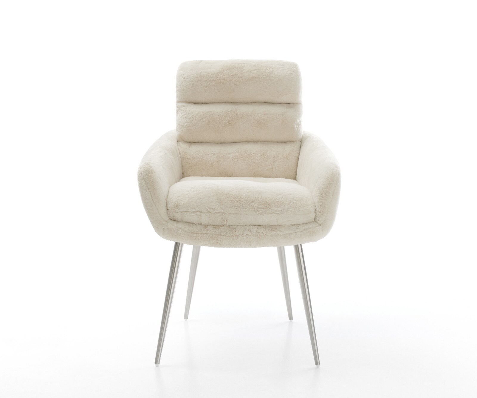 Chaise-de-salle-à-manger Abelia-Flex avec accoudoirs peluche crème-blanc 4 pieds coniques acier inoxydable 2