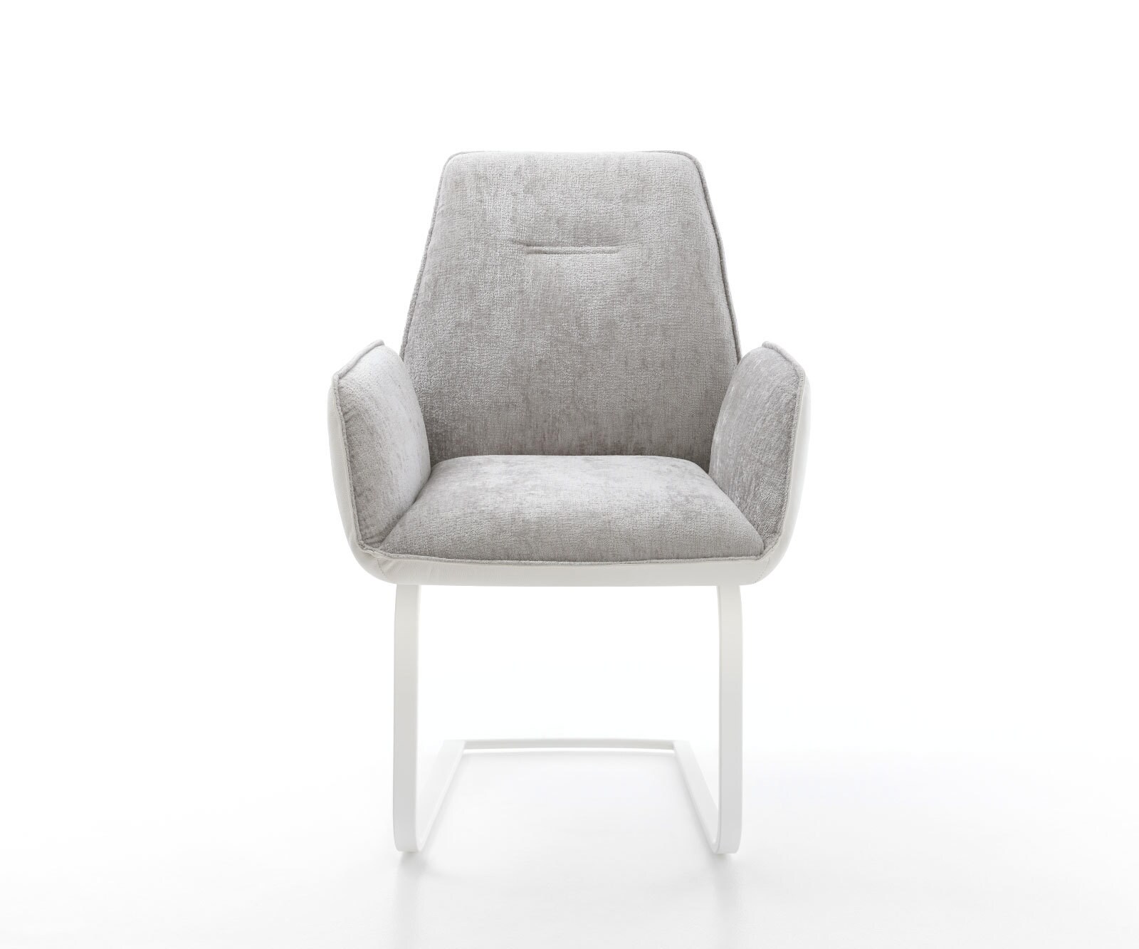 Cantilever Zoa-Flex tissu mixte cuir de vache blanc-gris argenté pied cantilever plat blanc ressorts ensachés 1