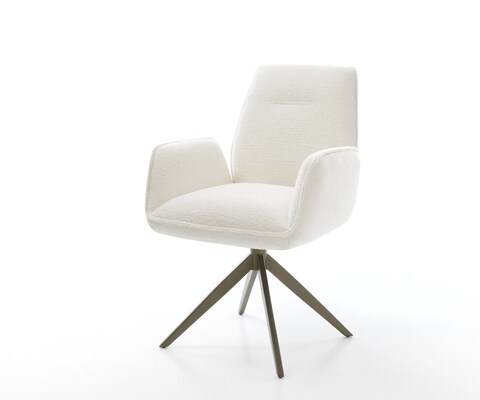 Chaise-pivotante Zoa-Flex bouclé doux beige pied croisé large aspect titane pivotement sur 360° fonction bascule ressorts ensachés