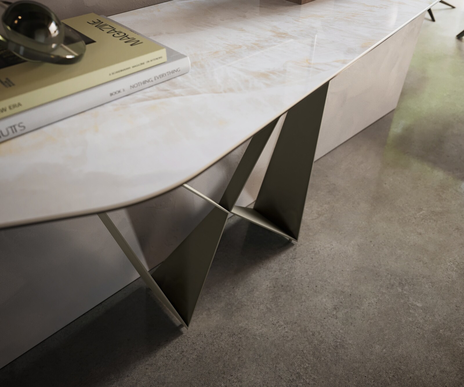 Console Edge Polygonal 180x50 cm Céramique Onyx Pearl Spios Métal Effektfinish Titan 6