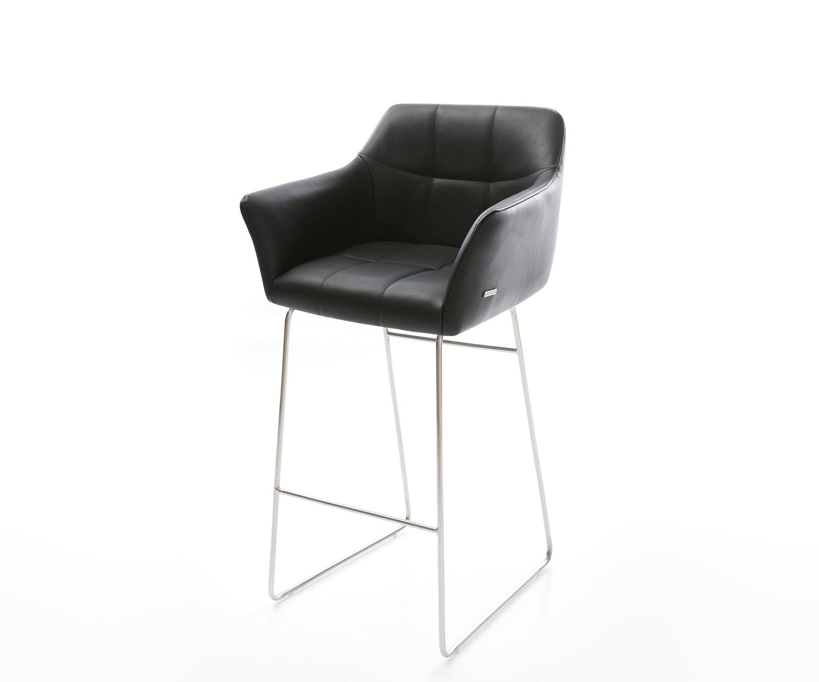 Chaise-de-bar Yulo-Flex cuir véritable noir cadre de patins acier inoxydable Chaise-de-bar Yulo-Flex cuir véritable noir cadre de patins acier inoxydable