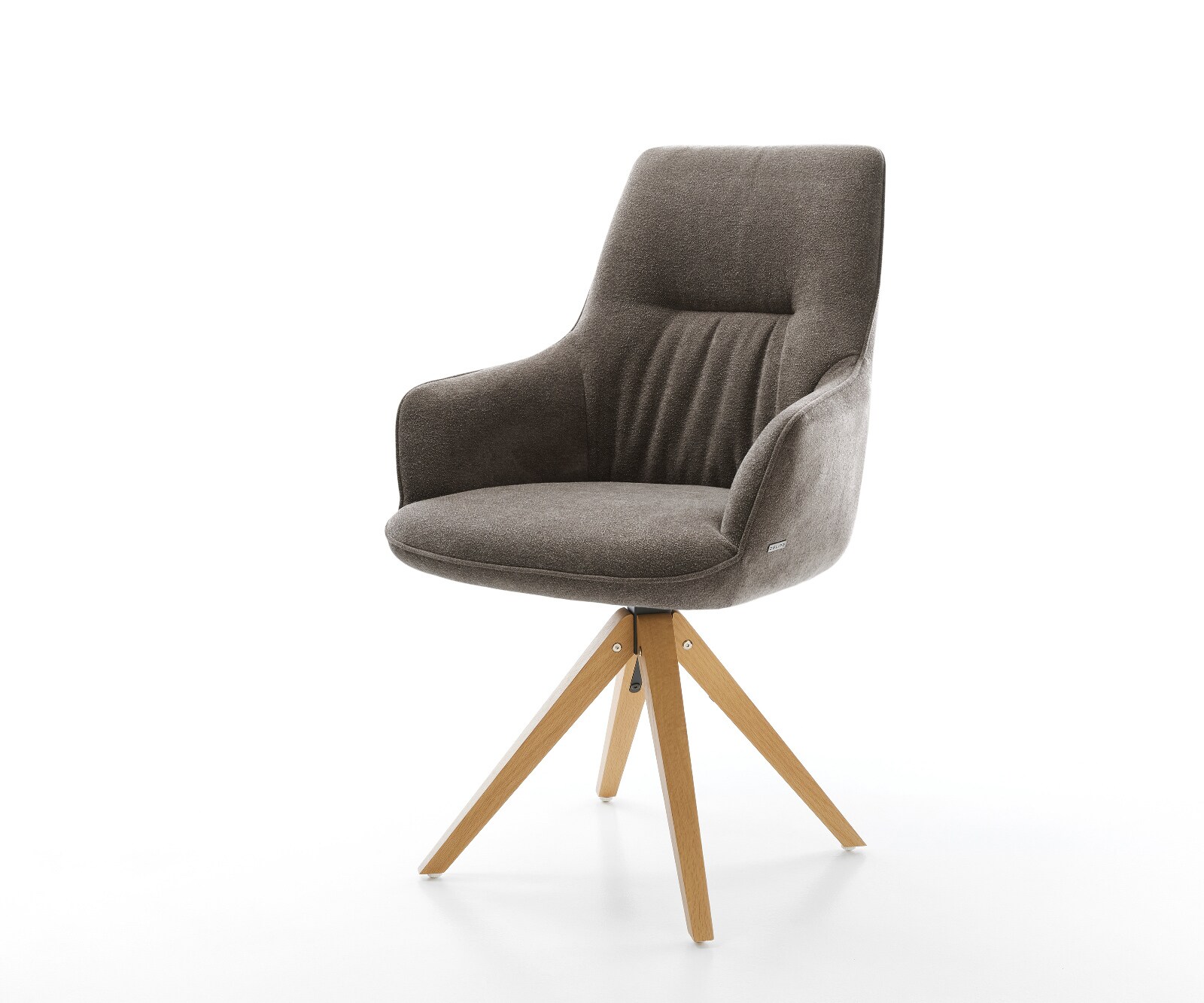 Chaise-pivotante Zelia-Flex avec accoudoirs tissu structuré doux taupe pied en bois angulaire naturel pivotement sur 180° ressorts ensachés 1