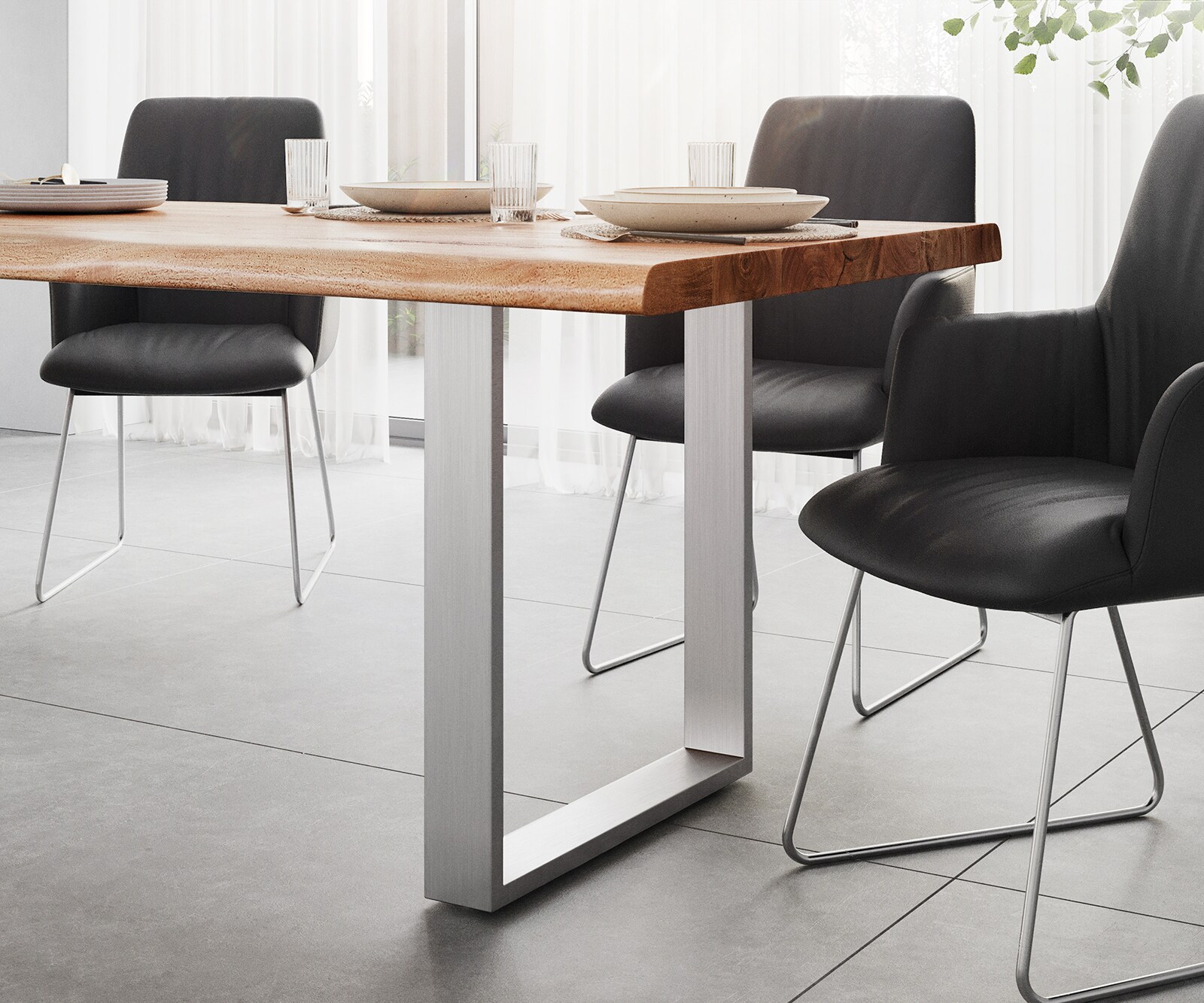 Table-à-manger Edge 260x100 XL acacia nature acier inoxydable mince Live-Edge 5