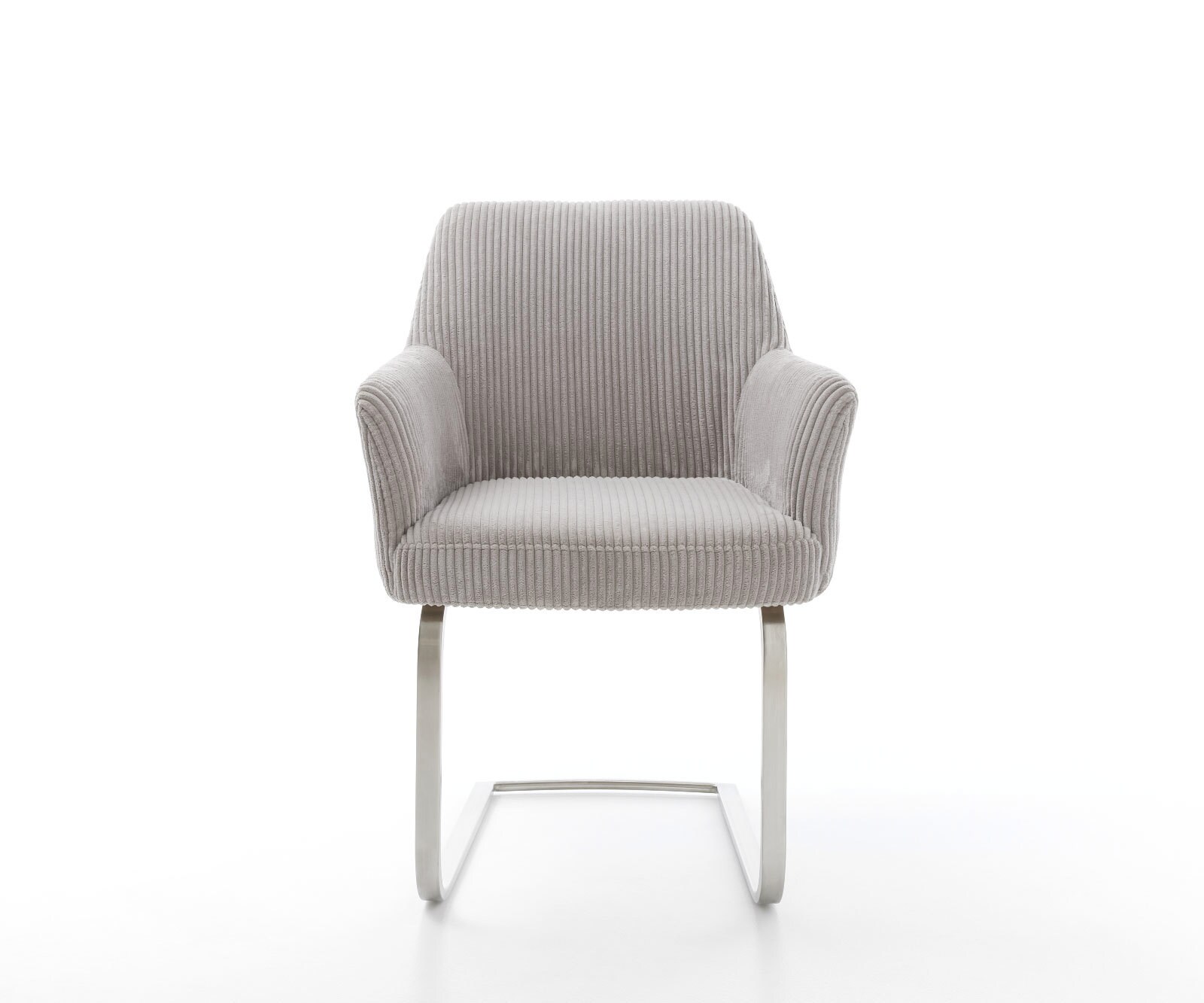 Cantilever Xana-Flex avec accoudoirs côtelé gris argenté pied cantilever plat acier inoxydable brossé ressorts ensachés 2