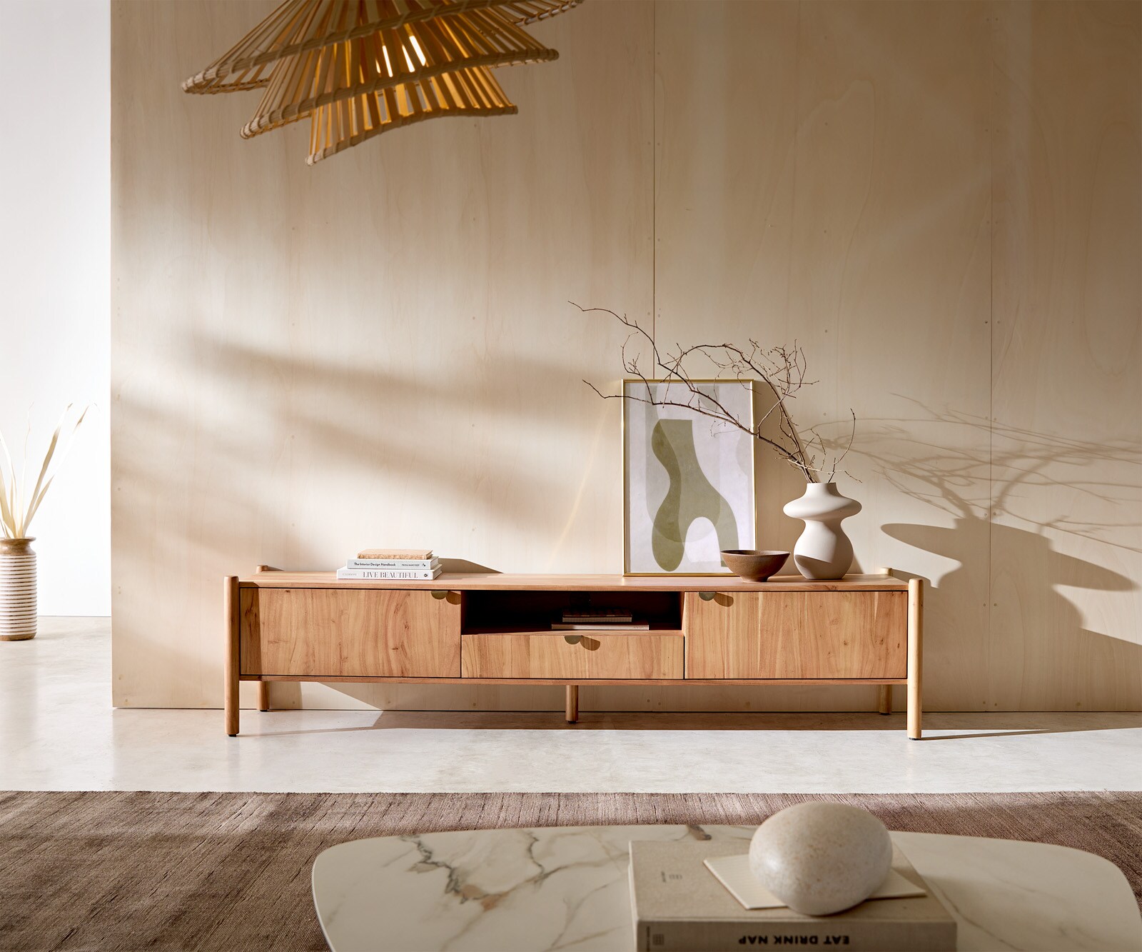 Meuble-TV  Caius 200 cm acacia Aura 2 portes 1 tiroir 1 compartiment 1