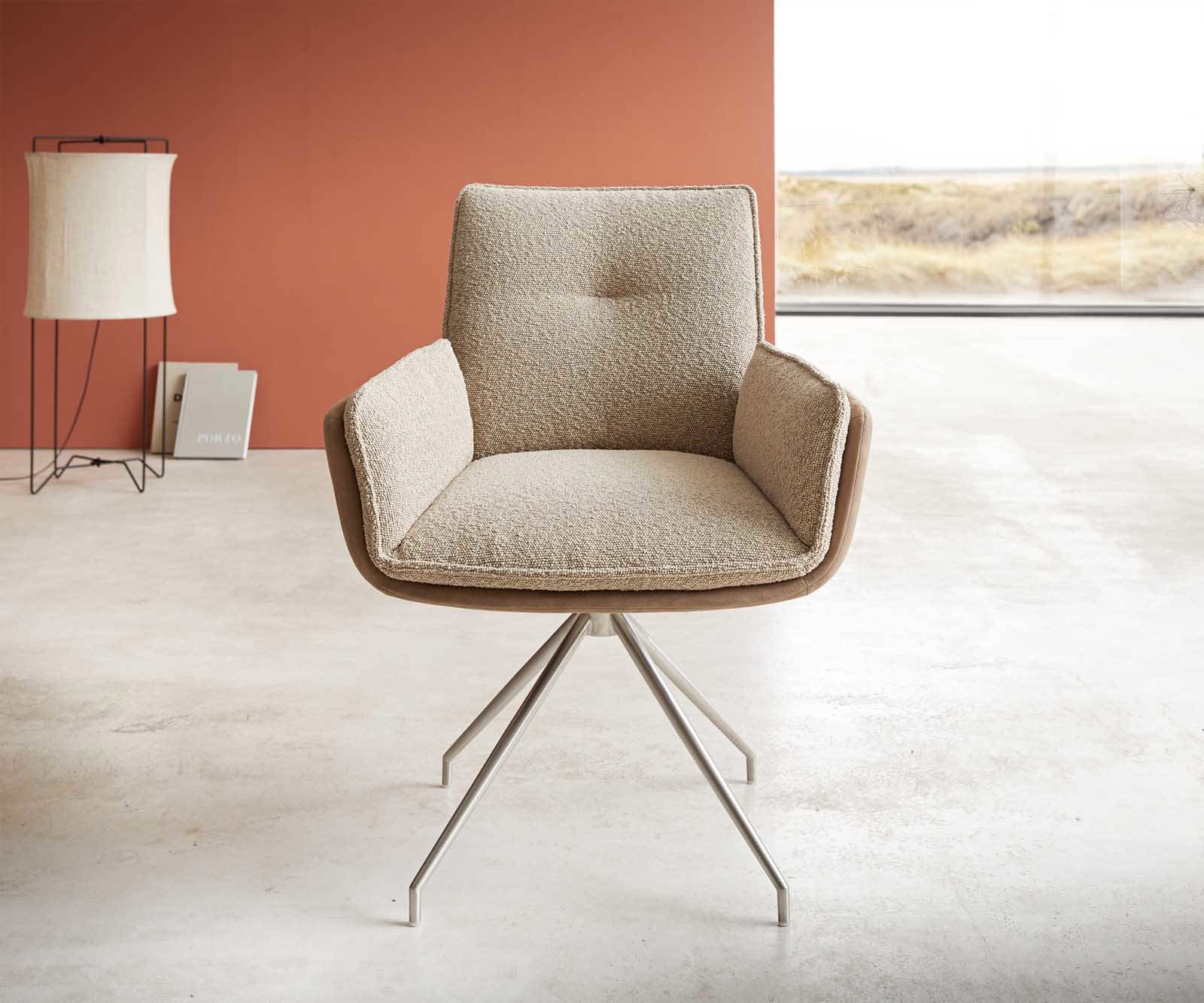 Chaise-pivotante Nela-Flex tissu mixte couleur boue pied croisé conique acier inoxydable brossé pivotement sur 180° 1 Chaise-pivotante Nela-Flex tissu mixte couleur boue pied croisé conique acier inoxydable brossé pivotement sur 180° 1