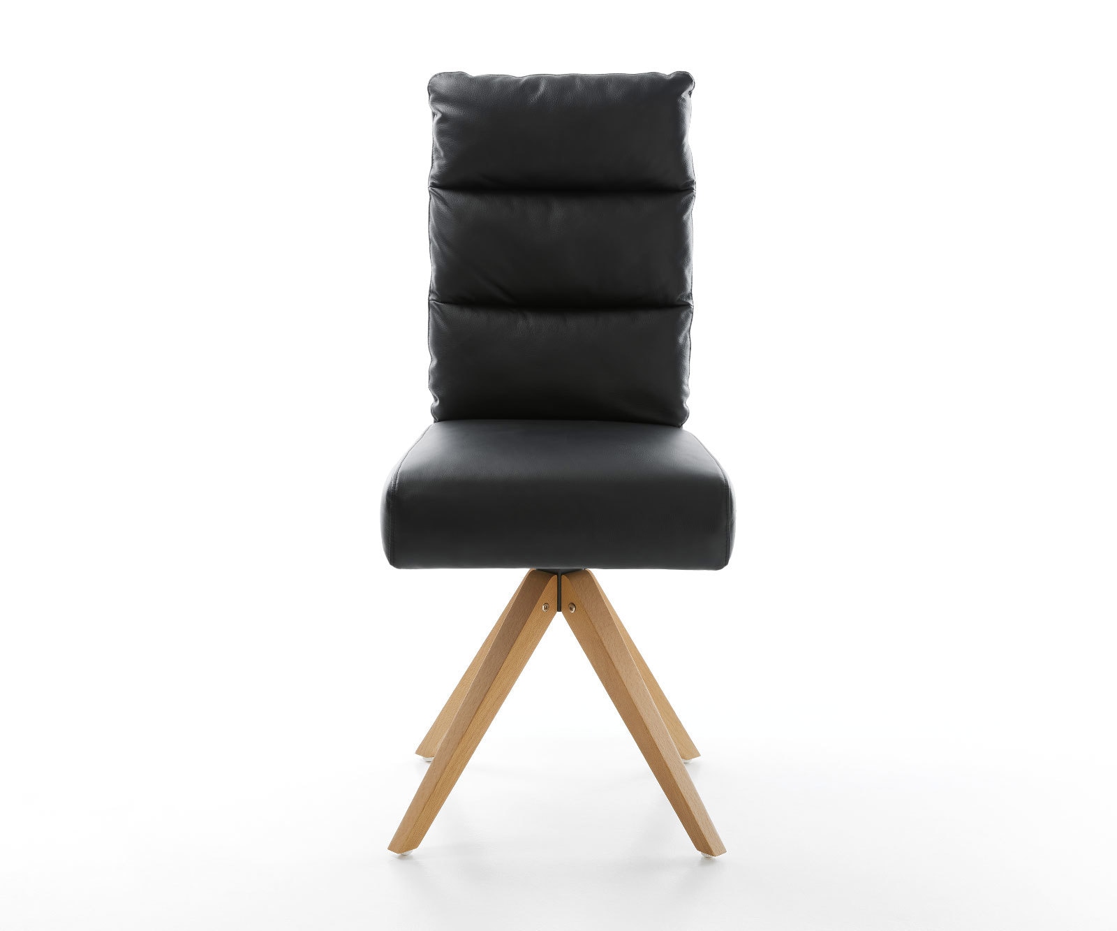 Chaise-de-salle-à-manger Pela-Flex cuir de vache noir pied en bois angulaire naturel ressorts ensachés 1 Chaise-de-salle-à-manger Pela-Flex cuir de vache noir pied en bois angulaire naturel ressorts ensachés 1