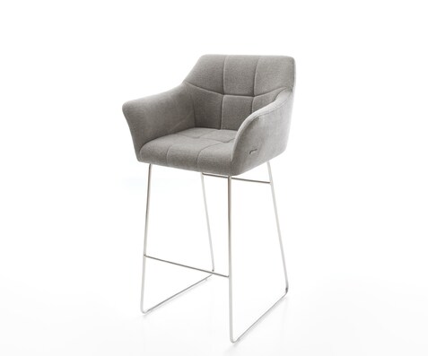 Chaise-de-bar Yulo-Flex Tissu structuré doux Gris Pied trapèze acier inoxydable Argent