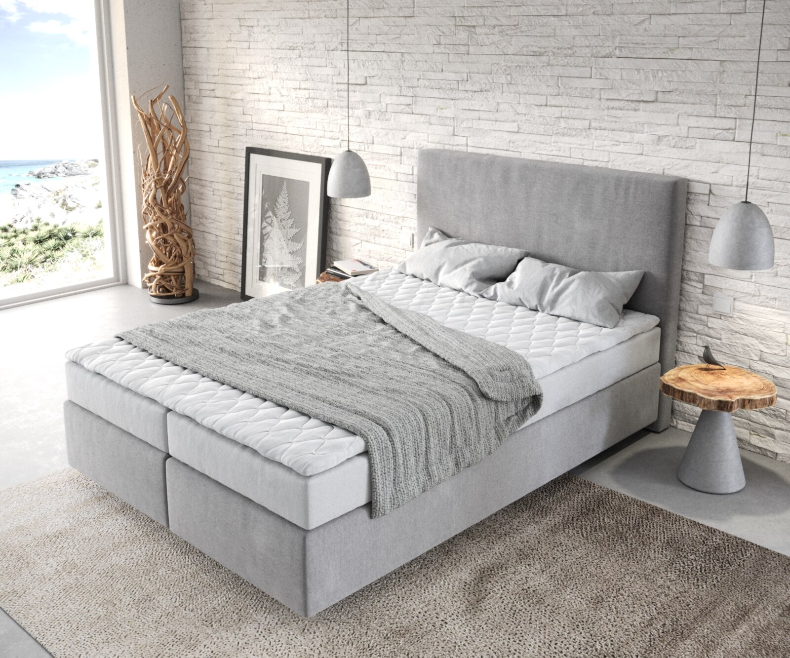 Lit-à-sommier-tapissier Dream-Well 140x200 cm gris avec matelas et surmatelas
 3