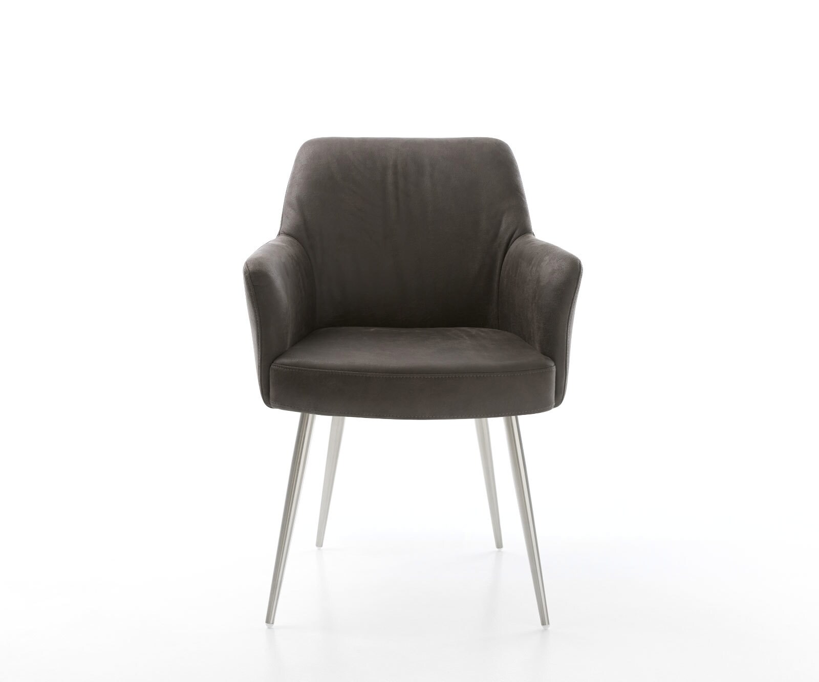 Chaise-de-salle-à-manger Xana-Flex avec accoudoirs microvelours anthracite vintage 4 pieds coniques acier inoxydable brossé ressorts ensachés 2