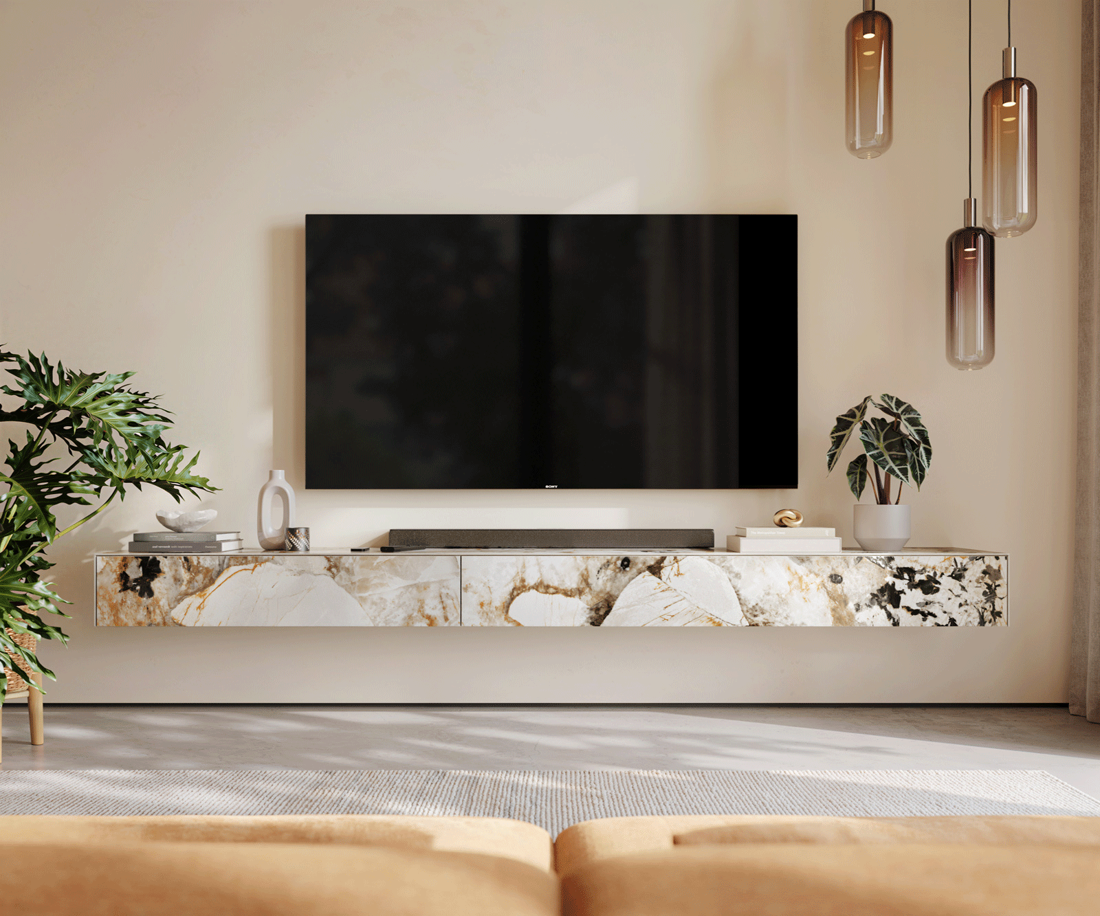 Meuble-TV Cuor 250 cm Céramique Patagonia raffinée 1 Clapet 1 Tiroir Flottant 2