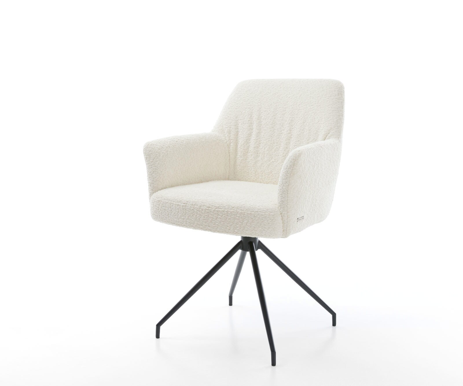 Chaise-pivotante Xana-Flex avec accoudoirs bouclé blanc pied croisé conique noir pivotement sur 180° ressorts ensachés