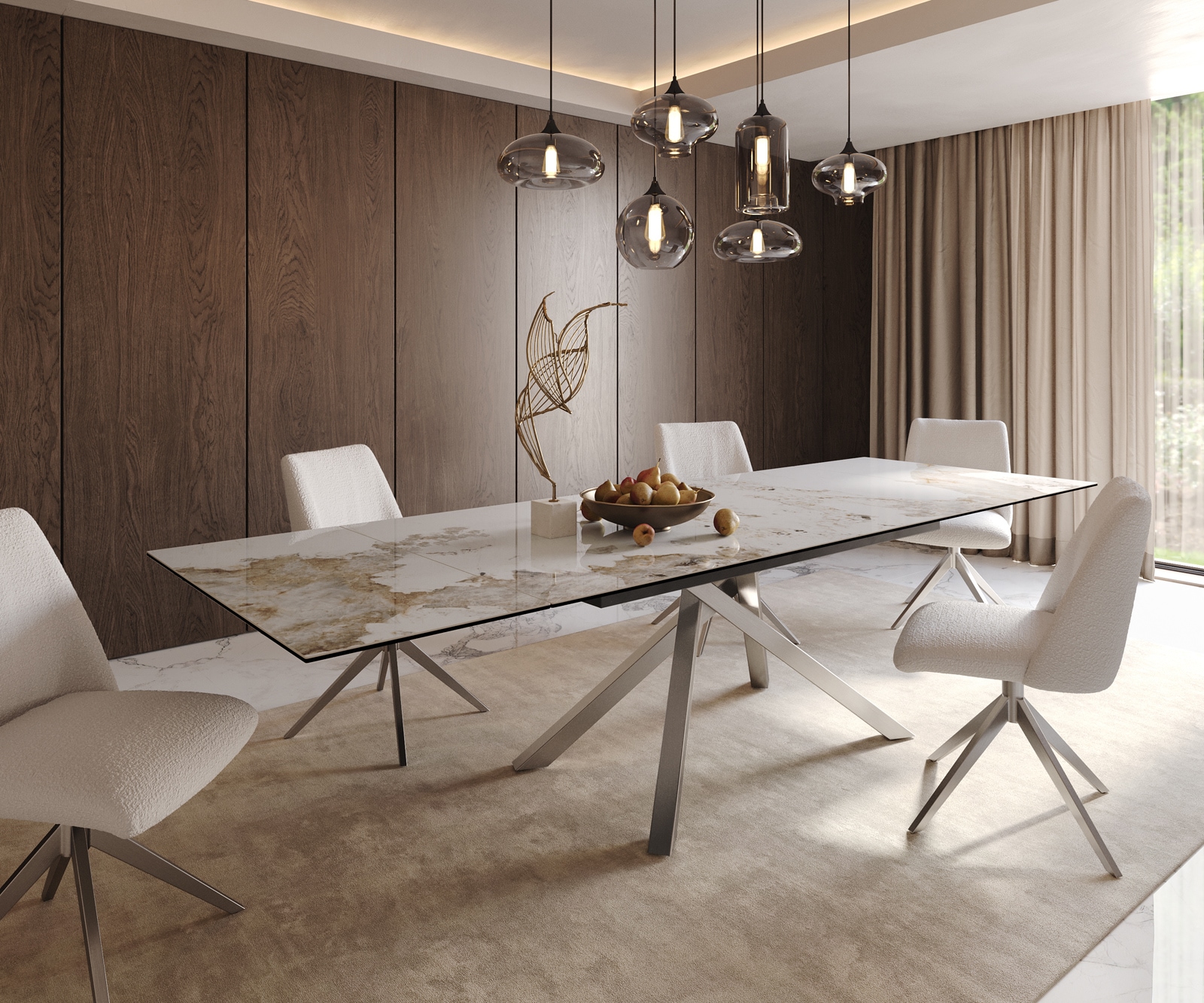 Table à manger Edge 200-300x100 céramique Minas mélange blanc-beige cadre croisé rectangulaire acier inoxydable extensible Table à manger Edge 200-300x100 céramique Minas mélange blanc-beige cadre croisé rectangulaire acier inoxydable extensible