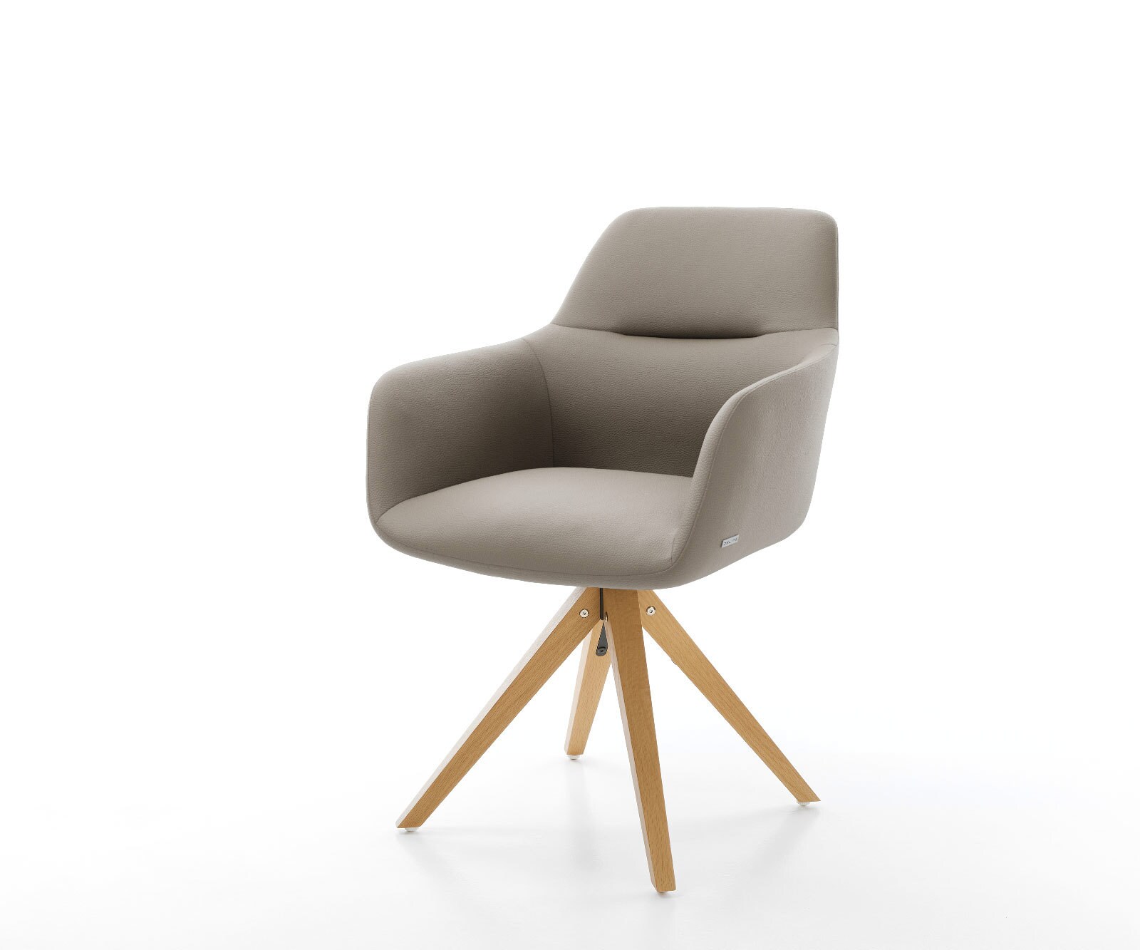 Chaise-de-salle-à-manger Pejo-Flex cuir de vache couleur boue pied en bois angulaire naturel ressorts ensachés