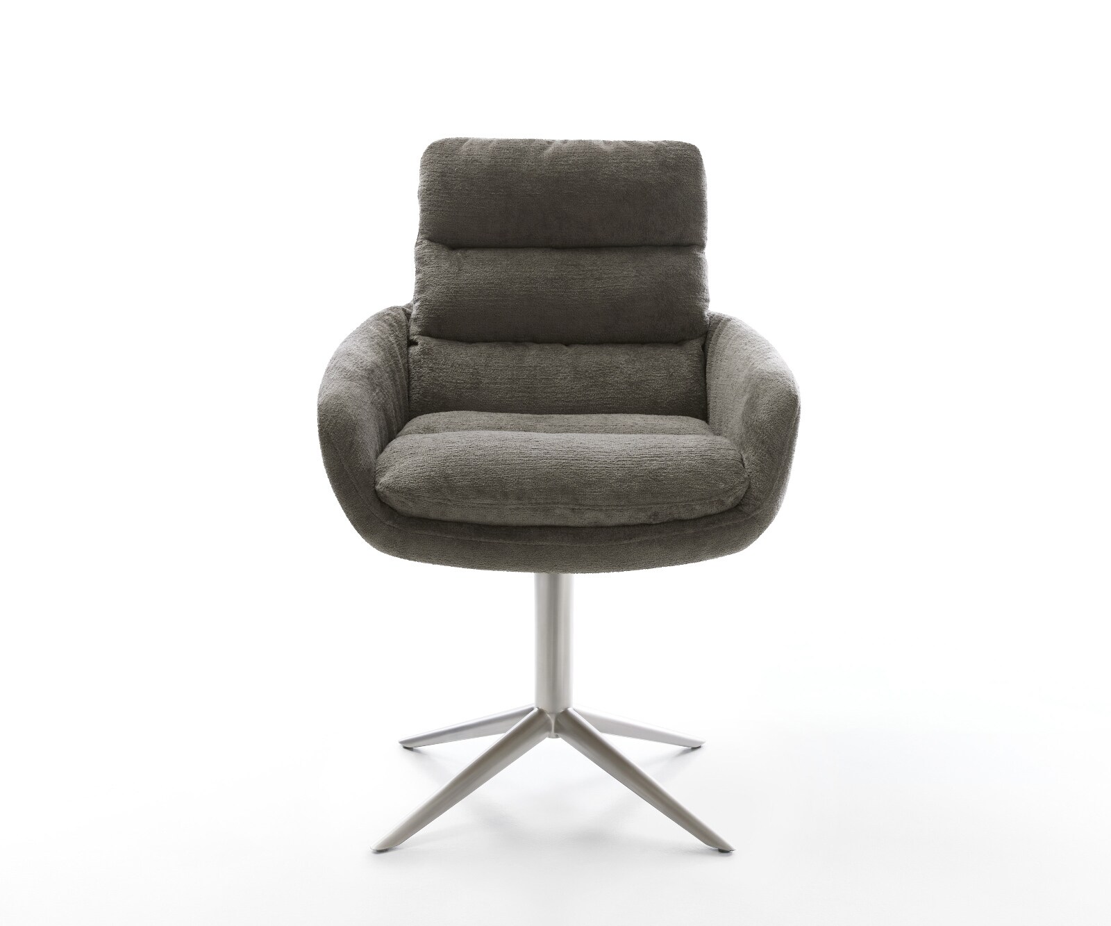 Chaise-pivotante Abelia-Flex avec accoudoirs bouclé doux couleur boue pied de chaise 4 branches acier inoxydable pivotement sur 360° fonction bascule 1