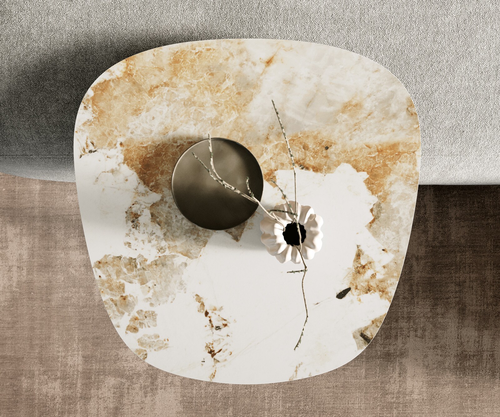 Table basse Edge Boot 60x60 cm céramique Minas Melange Eleny Metall finition effet titane 4