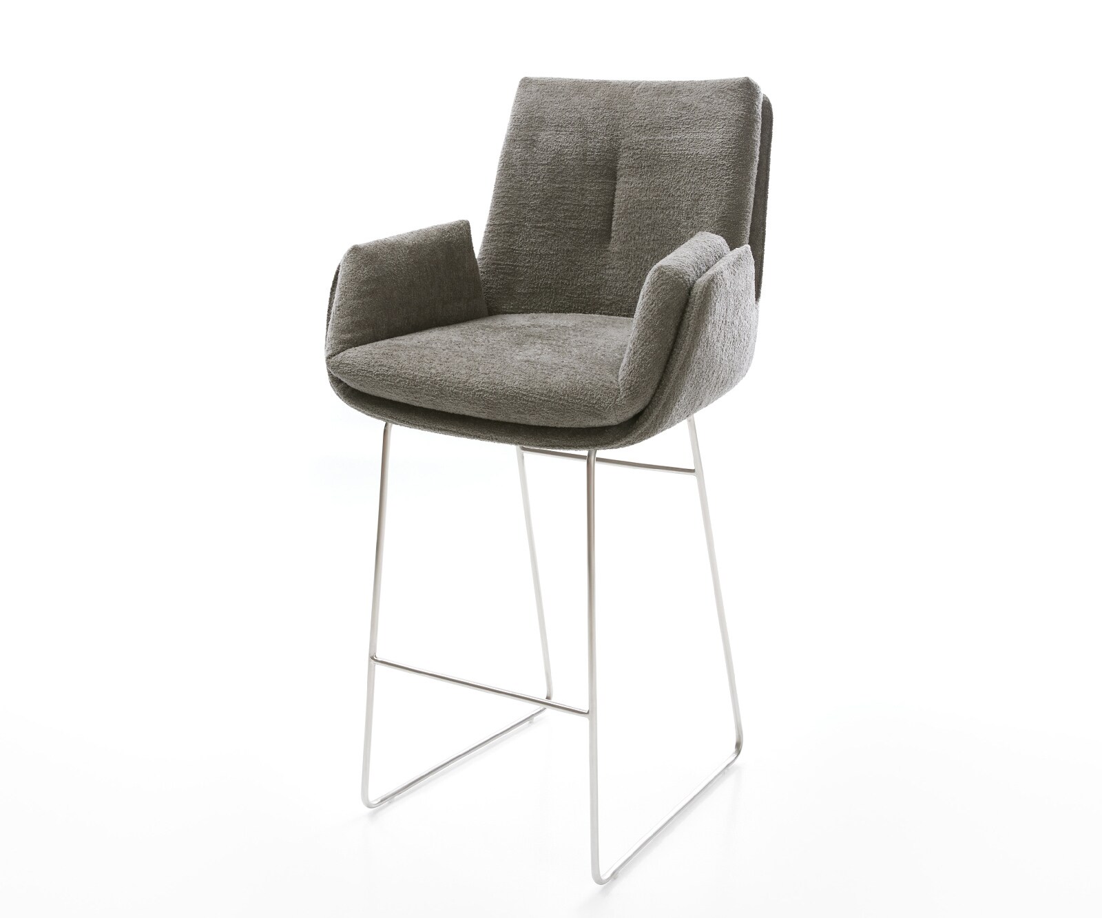 Chaise-de-bar Clea-Flex Bouclé doux Boue Pied trapèze acier inoxydable Argent