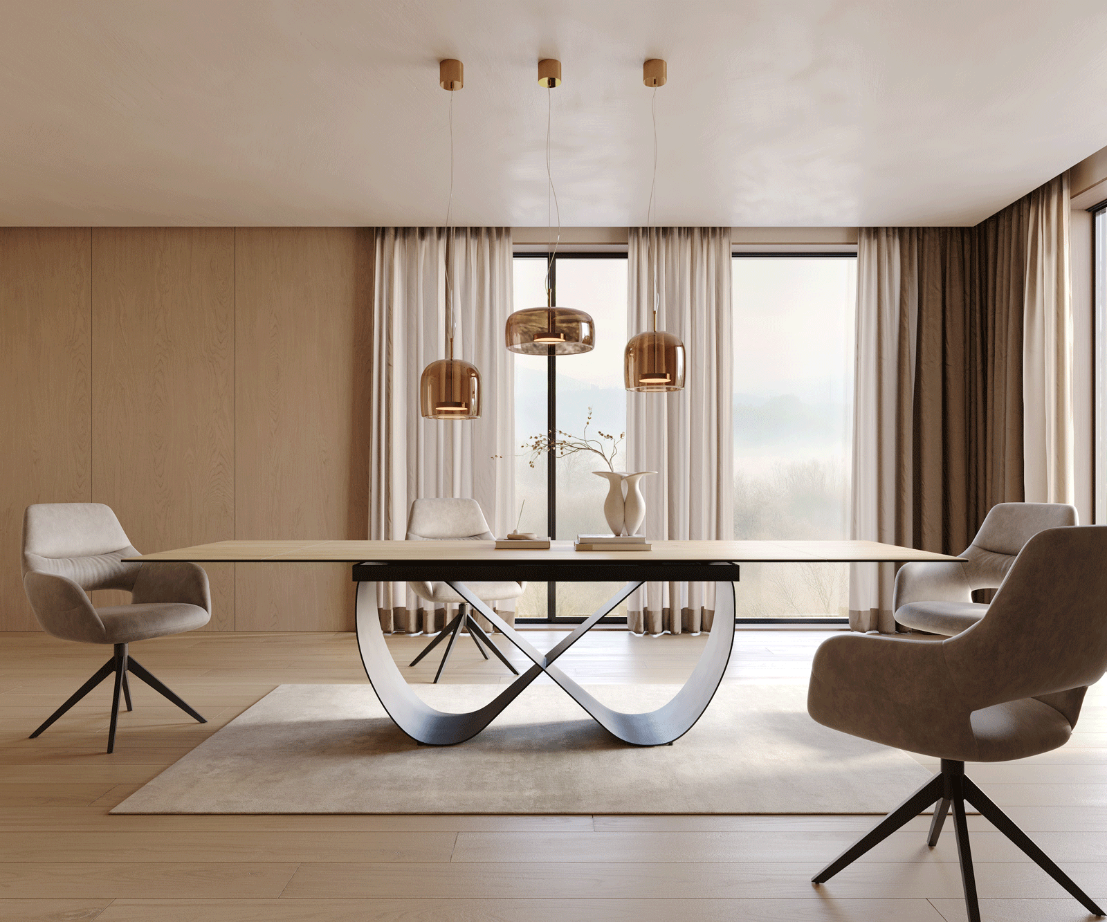 Table à manger Edge 200-300x100 cm Céramique Laminam® Sabbia couleur chêne Infinity Métal Noir extensible 1