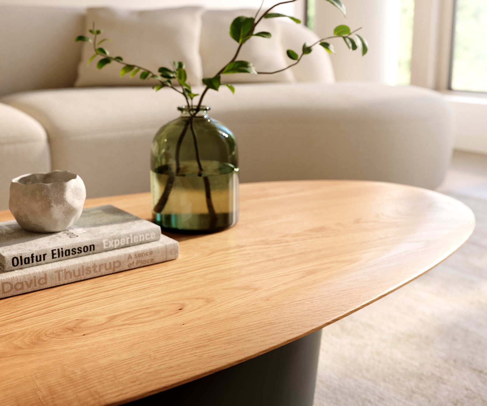 Table basse Edge Oval 140x75 cm chêne naturel bord arrondi Conis métal noir 5