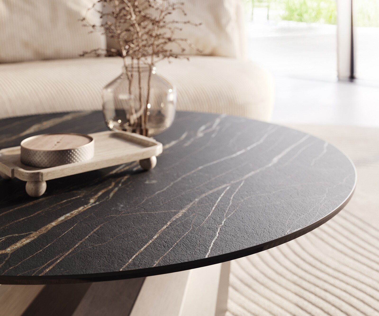 Table basse Edge rond 100x100 cm céramique Laminam® Noir Desir brun Parabi acier inoxydable brossé 4