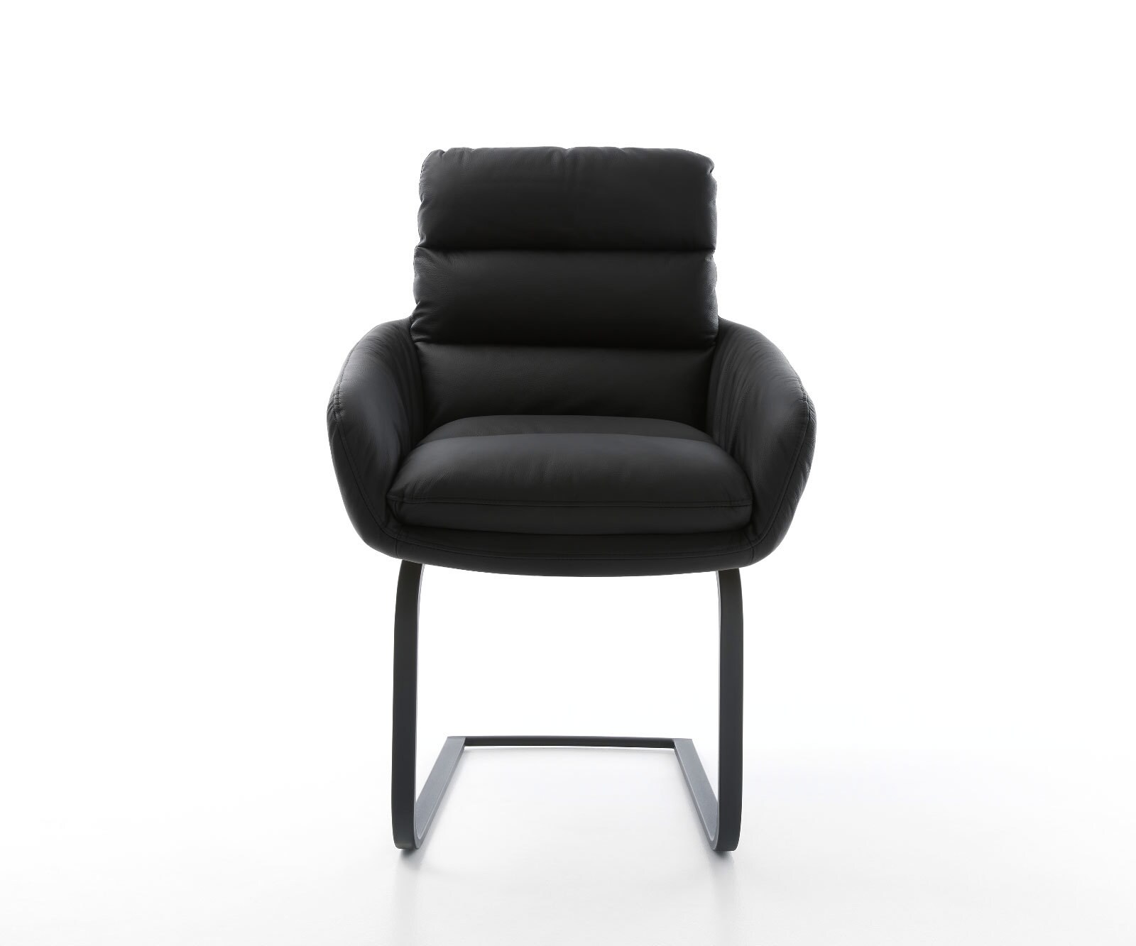 Cantilever Abelia-Flex avec accoudoirs cuir de vache noir pied cantilever plat noir 1 Cantilever Abelia-Flex avec accoudoirs cuir de vache noir pied cantilever plat noir 1