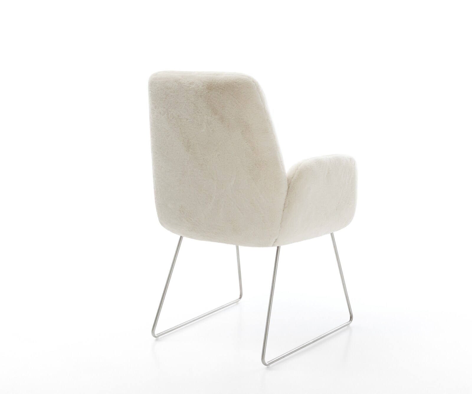 Chaise-de-salle-à-manger Zoa-Flex peluche crème-blanc pied trapèze acier inoxydable resorts ensachés 4