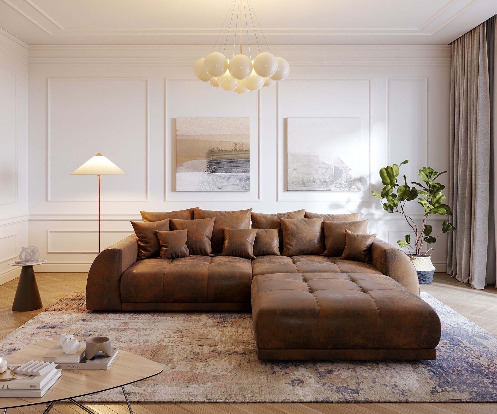 Canapé Violetta 310x135 marron aspect antique coussin tabouret bigsofa 1 Canapé Violetta 310x135 marron aspect antique coussin tabouret bigsofa 1