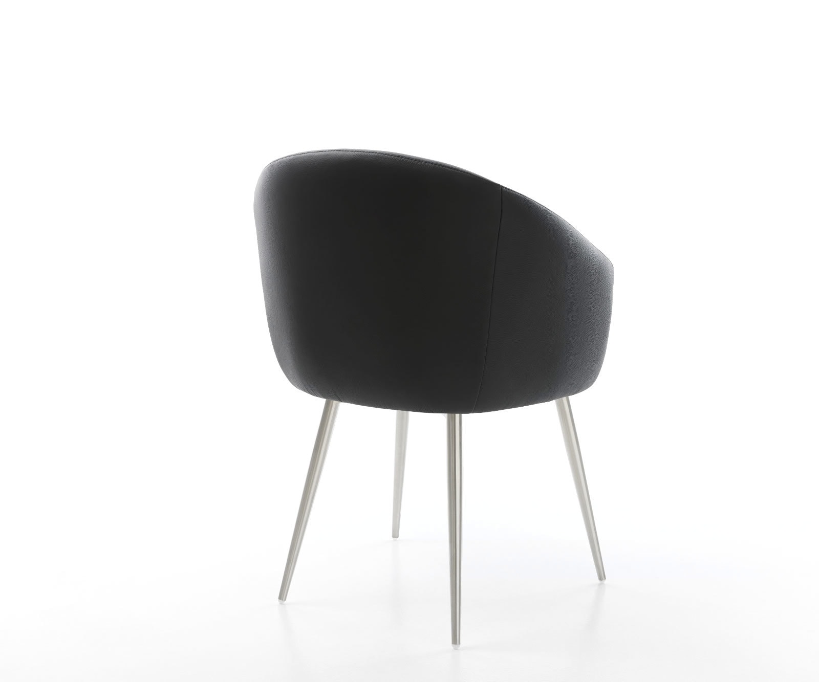 Chaise-de-salle-à-manger Caja-Flex avec accoudoirs cuir de vache noir 4 pieds coniques acier inoxydable brossé ressorts ensachés 5