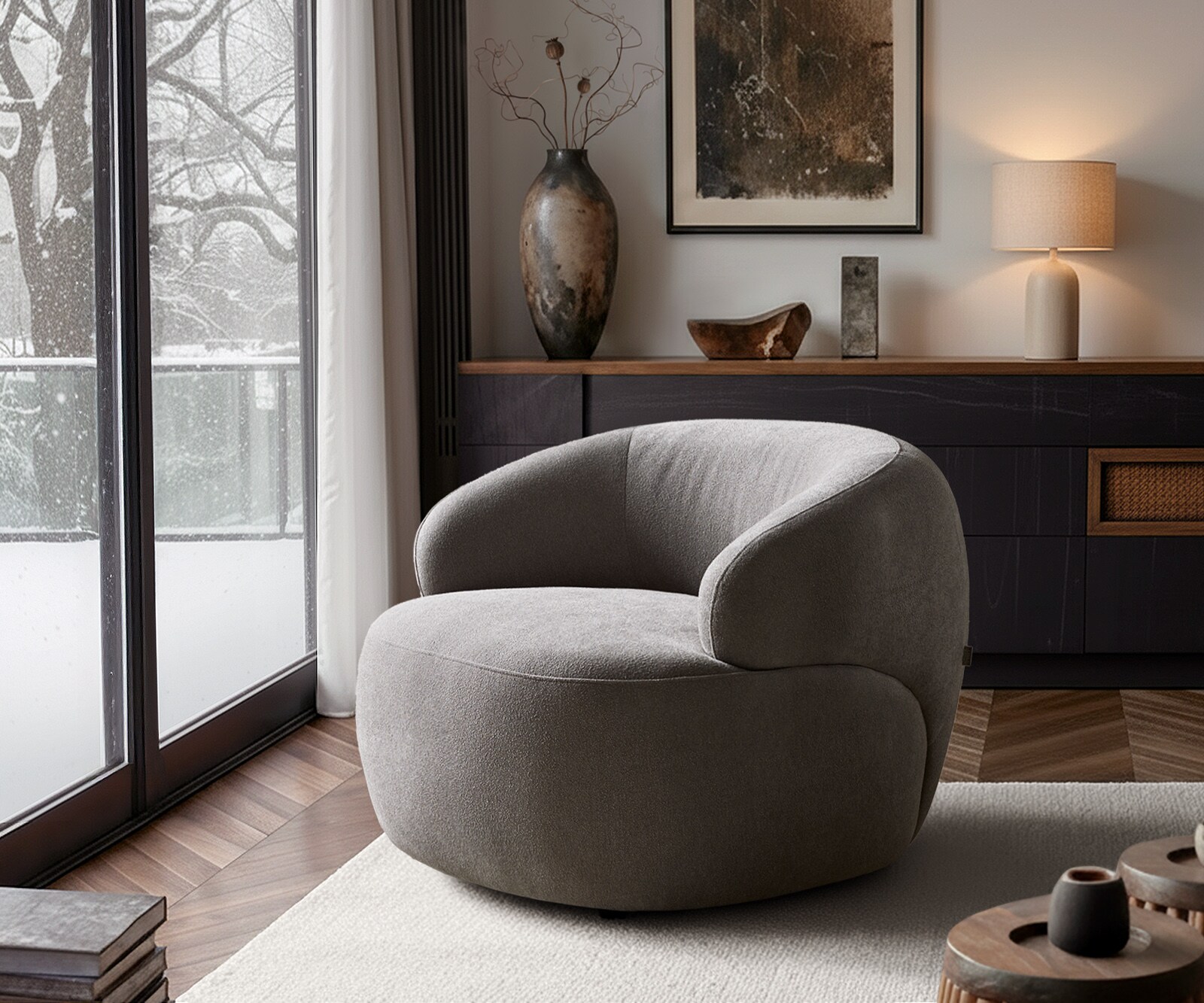 Fauteuil-Lounge Nova 88 x 88 cm, tissu d'ameublement Soft Gris