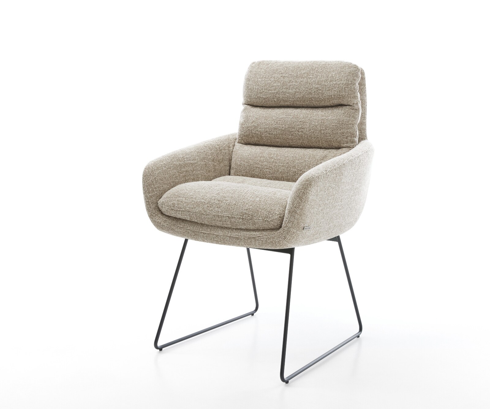 Chaise-de-salle-à-manger Abelia-Flex avec accoudoirs tissu tissé doux beige pied trapèze noir 1