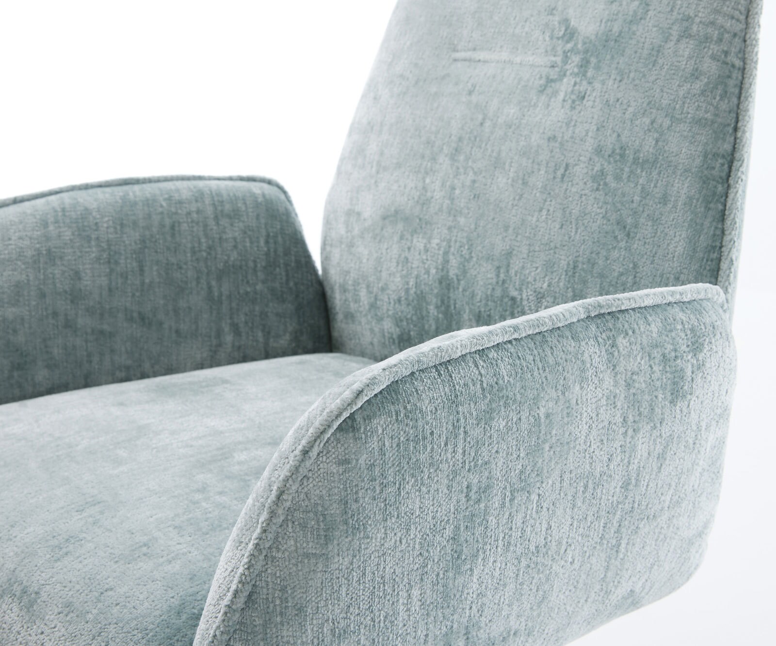 Chaise-pivotante Zoa-Flex chenille bleu pastel pied de chaise 4 branches acier inoxydable brossé pivotement sur 360° fonction bascule ressorts ensachés 4
