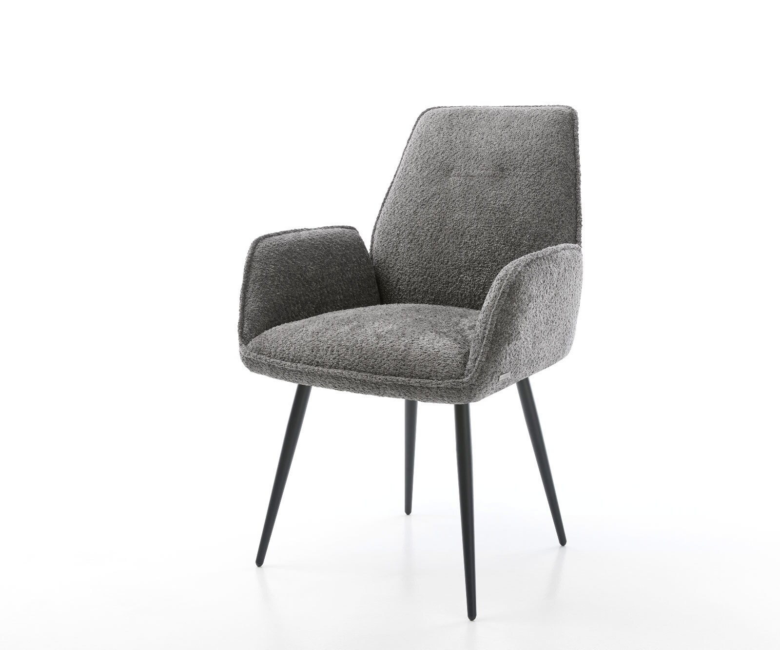 Chaise-de-salle-à-manger Zoa-Flex bouclé gris 4 pieds coniques noir ressorts ensachés